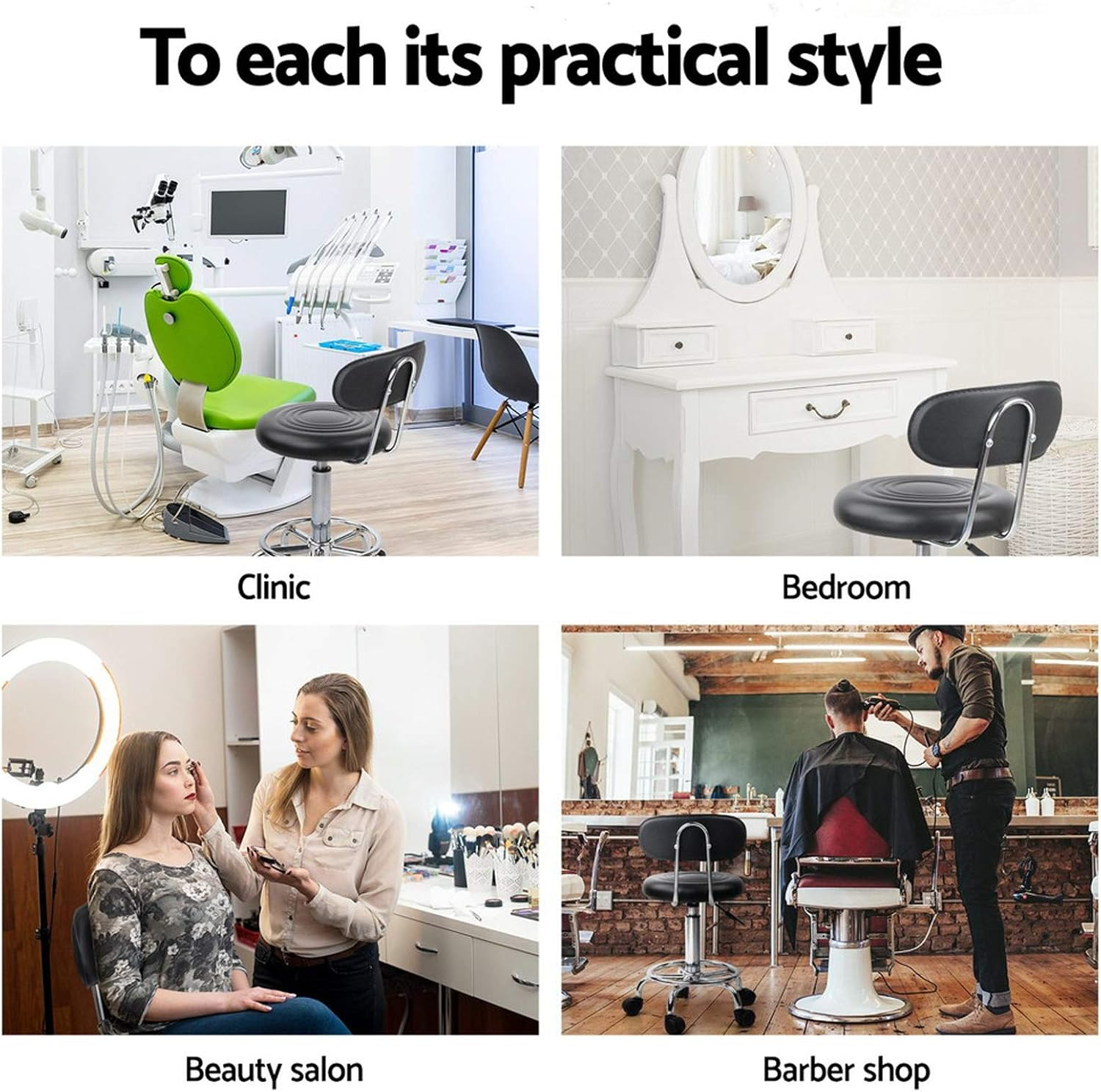 Artiss round PU Salon Stool, Bar Stools Swivel Lounge Drafting Chair Piano Guitar Seat Barber Chairs Outdoor Spa Indoor Home Office Kitchen Furniture, with Backrest Hydraulic Lift Black image number 4