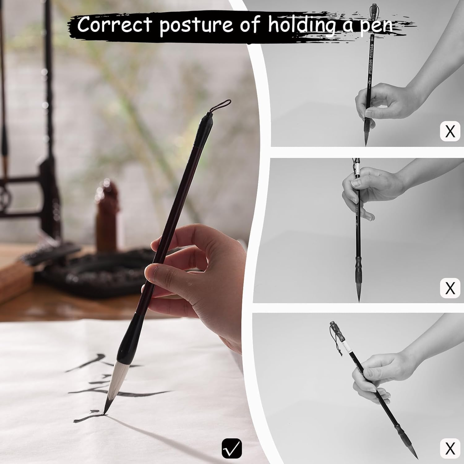 4 Pcs Traditional Chinese Calligraphy Brush Gift Set, Professional 4 Size Writing Drawing Chinese Ink Brush, Art Sumi Brushes for Ink Painting, Running Script, Regular Script, Cursive (4) image number 5