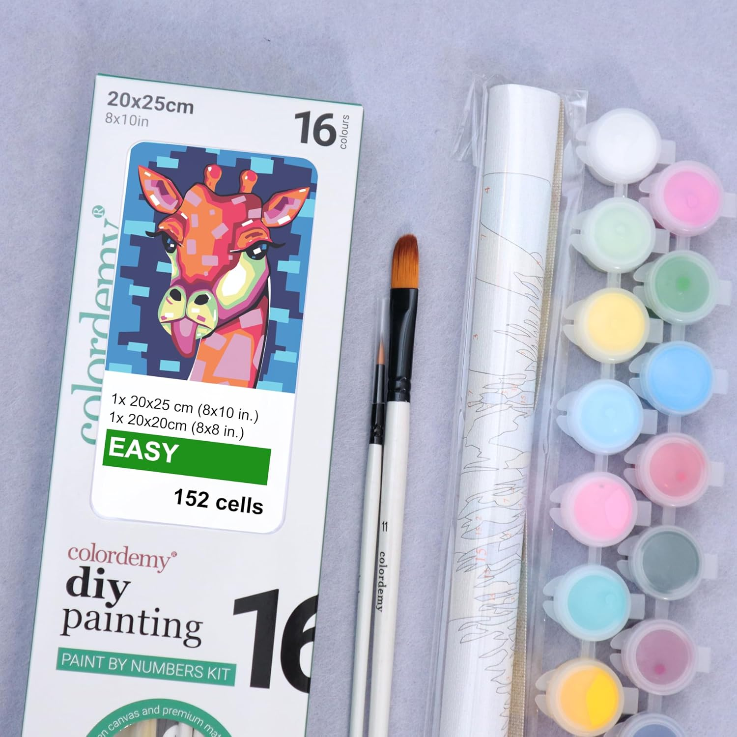 COLORDEMY 2-In-1 Paint by Numbers Kit - Rolled Canvases (20X25Cm & 20X20Cm), 16 Colours, Brushes & Paints Included - Fun for Adults & Kids, Perfect for Parties or Group Painting (Giraffe Design) - Ladybug image number 7