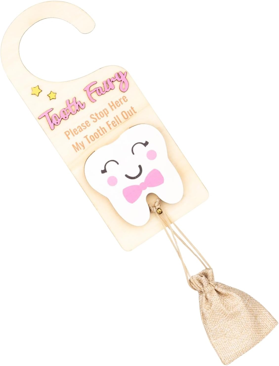 Tooth Fairy Hanger - Tooth Fairy Pick up Box with Money Slot,Keepsake Box with Pouch, Cute Wooden Souvenir for Storage Home Collection Boys Girls