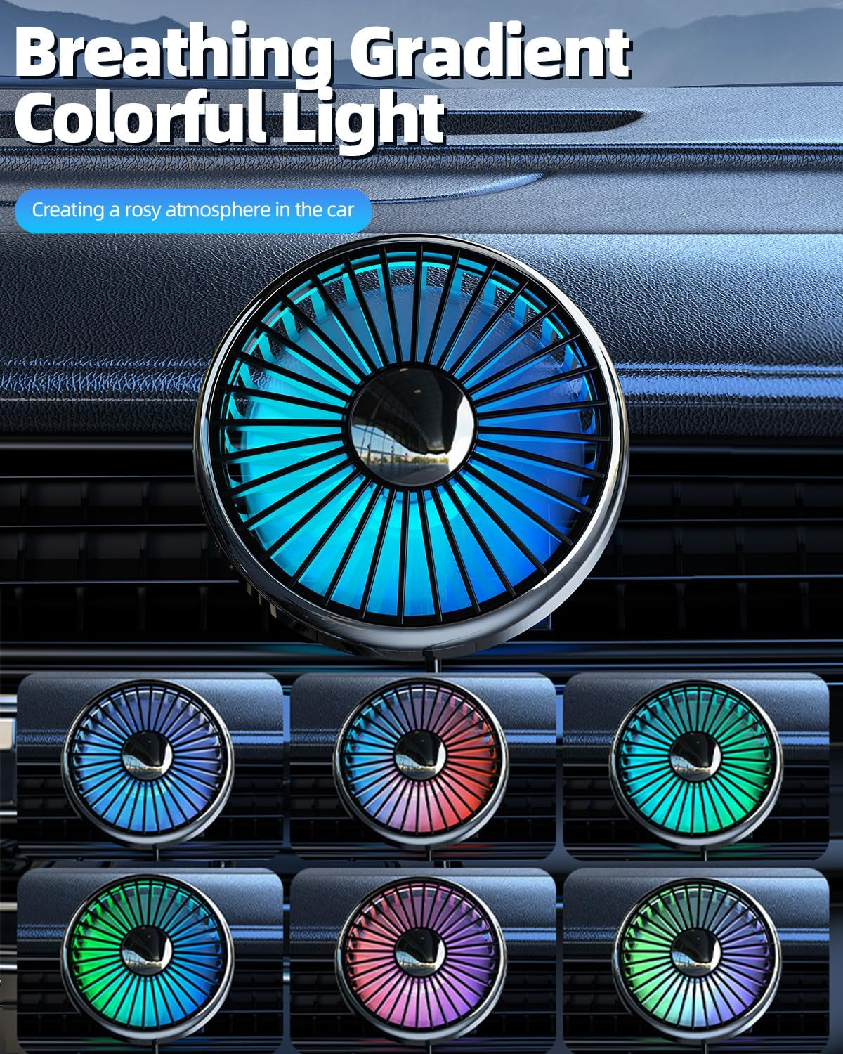 Usb Car Vent Fan for Air Vents Mounted with Colorful Light, 360&deg; Rotatable Clip Fans That Blow Cold Air, Small Cooler Mini Fan Silent, Air Vent Booster for Vehicle, Van, Truck, Suv, Rv image number 2