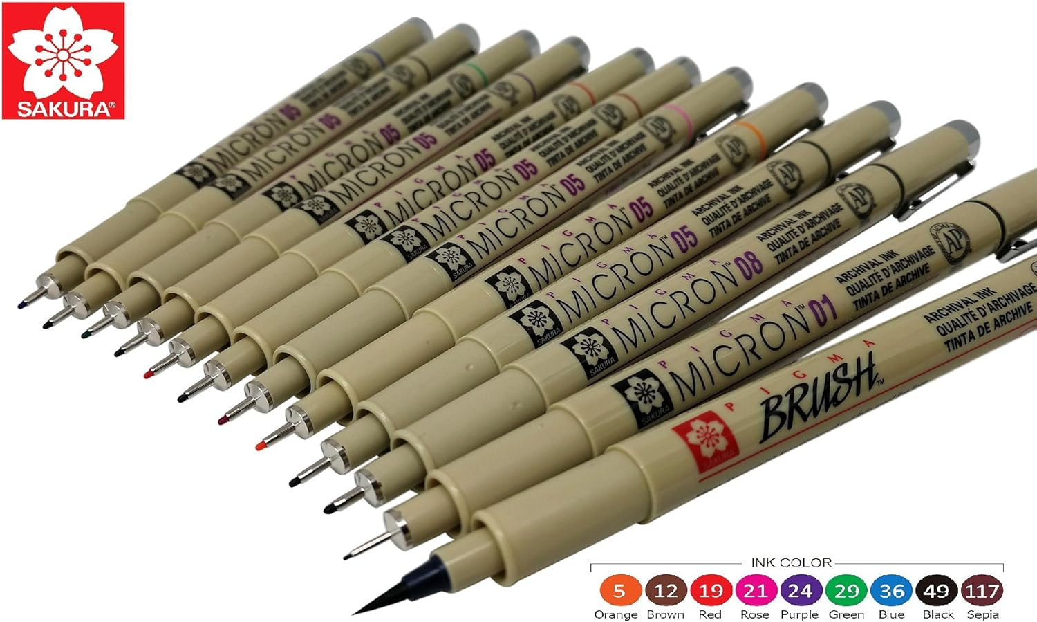 Sakura Pigma Micron Pens 12 Fineliner Drawing Set (05 Assorted Color with Black Brush, 08, 01 & 05) image number 5