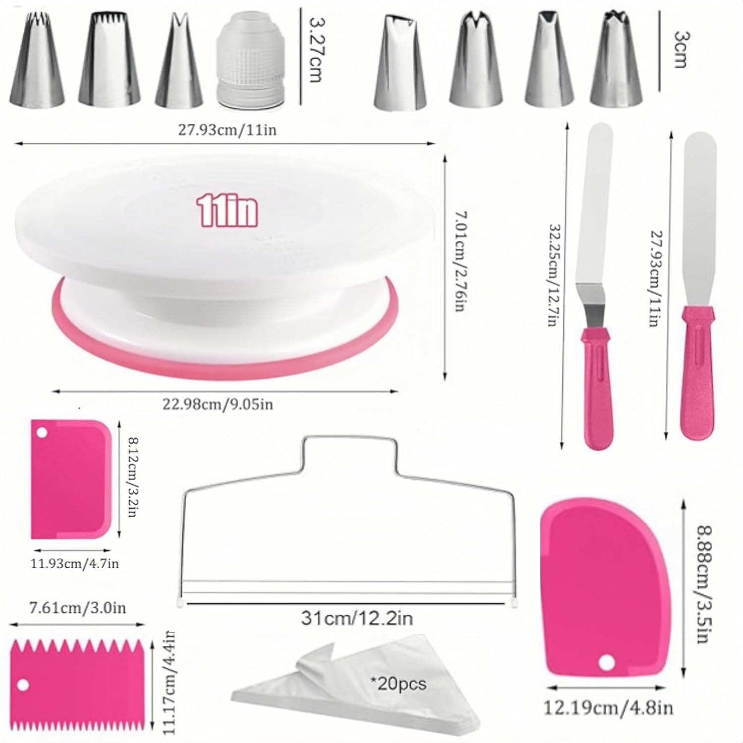 Jindizi 35Pcs Cake Decorating Supplies with Cake Turntable,Icing Tips, Cake Decorating Kit,Modeling Tools,Icing Smoothers, Pastry Bags and Other Cake Decorating Accessories for Beginners. image number 1