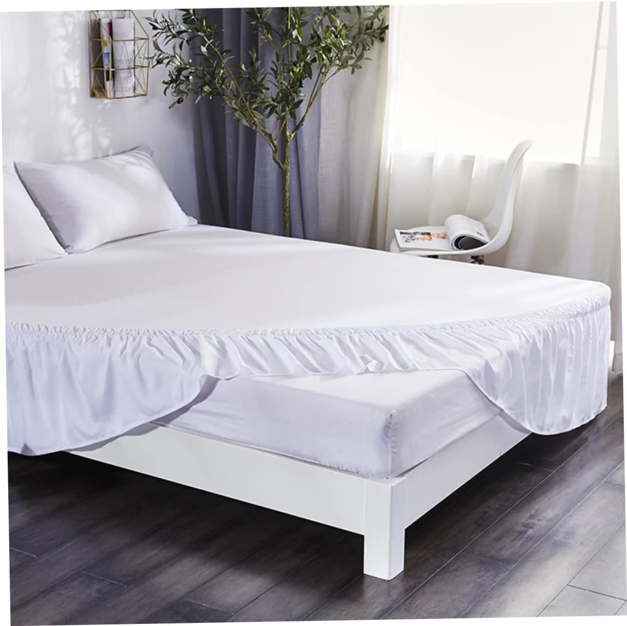 MERRYHAPY Elastic Bed Skirt Elastic Bed Shirt Wrinkle Bed Shirt Ruffle Bed Skirt Hotel Bed Cover Bed Wrap Skirt Princess Bed Canopy Peplum Blouse Bouffancy Bed Skirt Ruffles Pajamas White