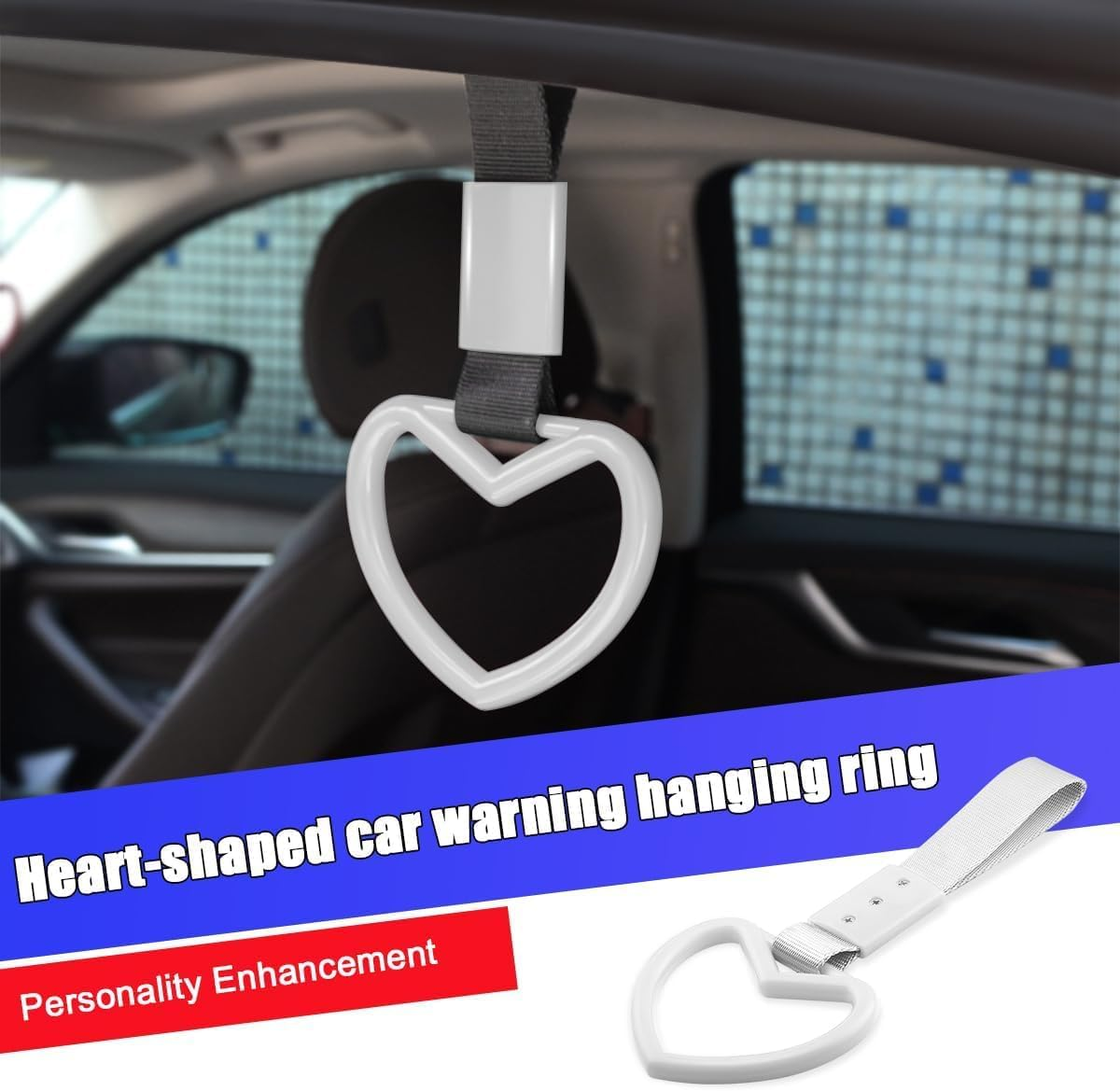 2PCS Rings Heart-Shaped Car Hand Strap, Rear Bumper Warning Loop Heart Handle for SUV, Subway, Bus, Auto Interior Exterior Warning Decoration image number 2