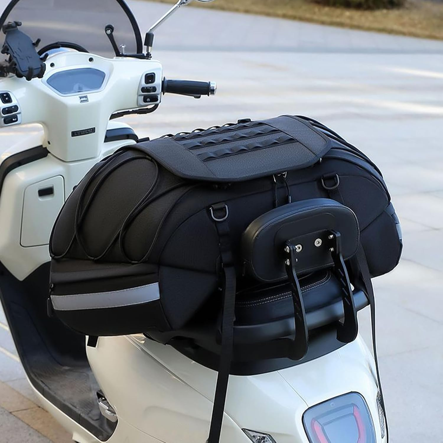 Rronnoy Rear Bag Motorcycle, Motorbikes Rear Seat Saddle Bag Waterproof, Adjustable Storage Saddlebag All-Weather Trunk Luggage for Travel Road Trip Cycling Touring Night Rainy Days image number 6