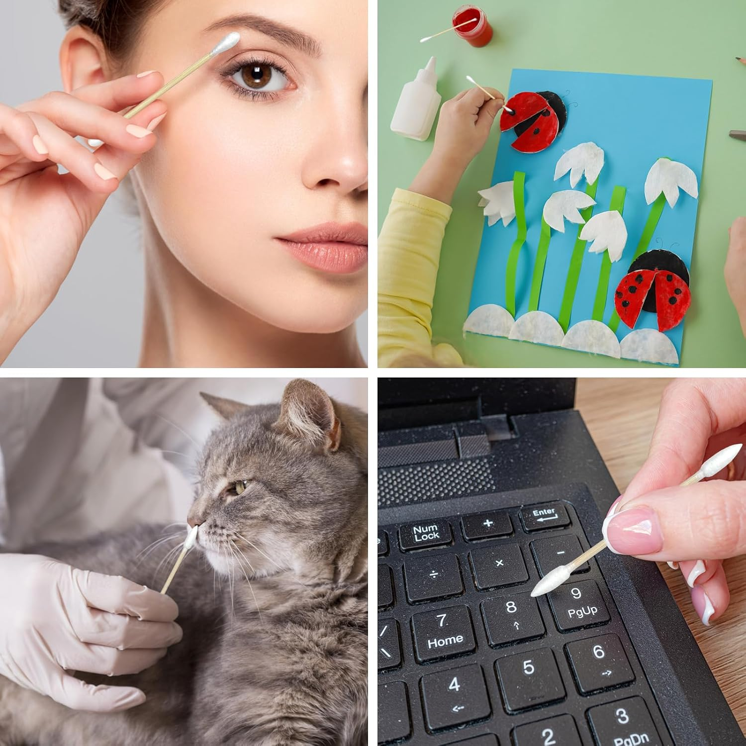 1000-Pack Bamboo Cotton Swabs Bulk (5X100 round + 5X100 Pointed Tips) - Biodegradable Double Ended Swabs for Gun Cleaning, Pet Ear Care, Makeup & Electronics - Hypoallergenic & Lint-Free image number 6