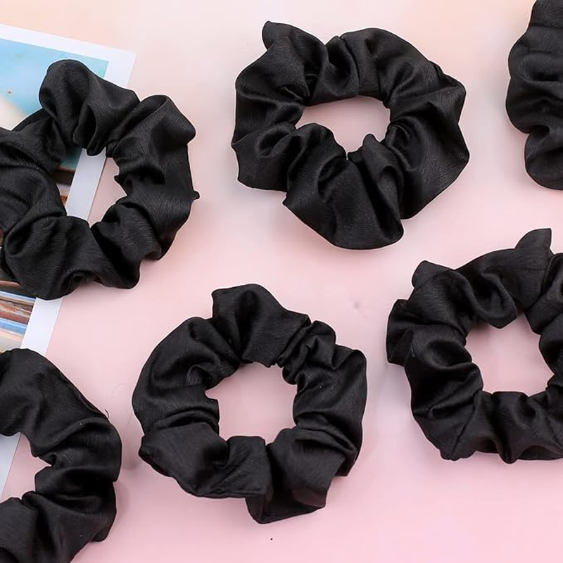 MIVES Bridesmaid Scrunchie, 5Pcs Satin, Black image number 2