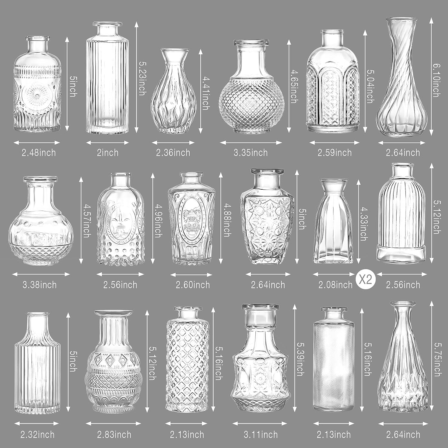 HOXHA Glass Bud Vase Set of 30 Clear Glass Vases for Wedding Table Decorations Centerpieces Small Vintage Flower Vase in Bulk Mini Bottles Vases for Home Party Events, 30 Pack