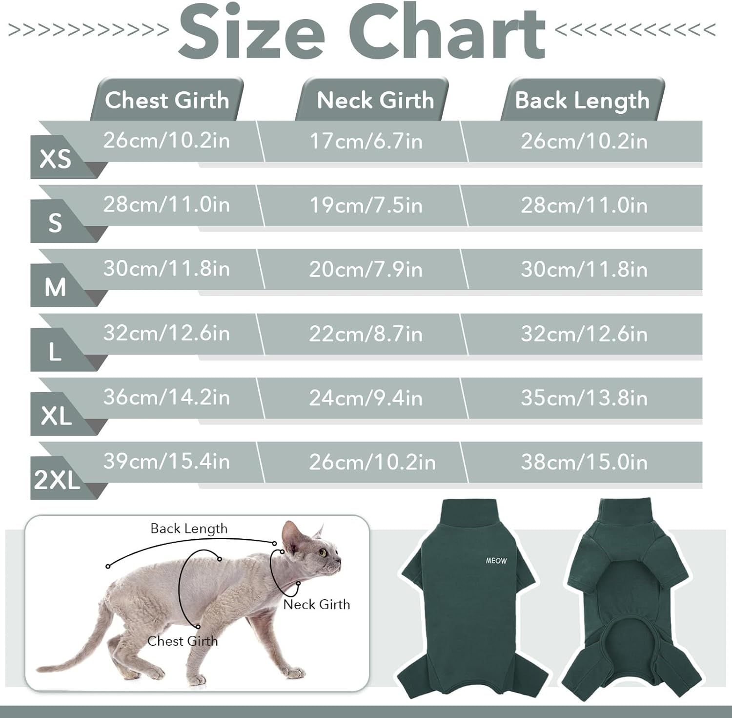 Cat Onesie, Cat Recovery Suit Kitten Clothes Extra Small Kitten Recovery Suit(Dark Green, XS) image number 4