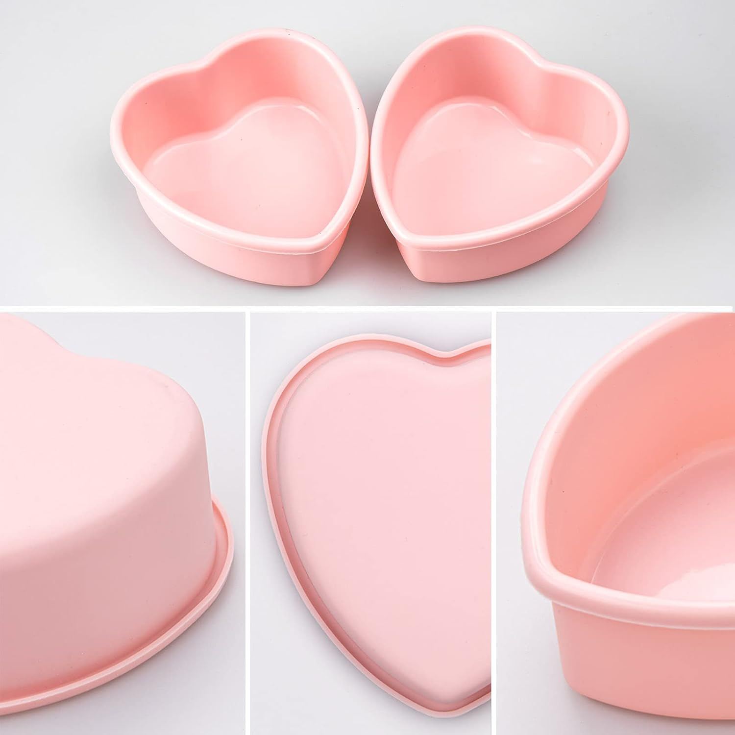 Dootafy Mini Heart Cake Pan, 4 Inch Silicone Heart Cake Mold Baking Pan 2 Pack Nonstick Heart Shaped Molds for Valentine&rsquo;S Day Anniversary Birthday Cake Snack Tart Muffin Cupcake Cheesecake Baking image number 1
