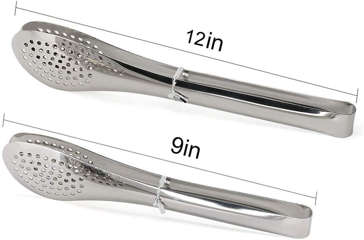 2 Pack Buffet Tongs, Stainless Steel Food Tong Cake Shop Bakery 9Inch and 12 Inch Clamp Clip Silver Kitchen Tongs Salad Tongs for Bbq,Frying,Cooking,Grilling,Ice image number 4