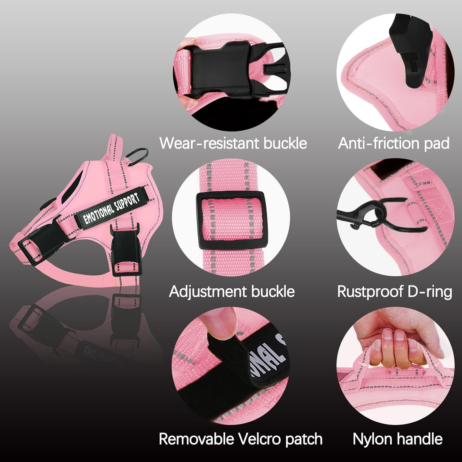 Voopet Service Dog Harness,Emotional Support Pet Vest Harness,Reflective Breathable and Adjustable No-Pull ESA Dog Harness for Small Medium Large Dogs (With 4 PCS Removeable Tags) X-Small (Pack of 1) image number 4