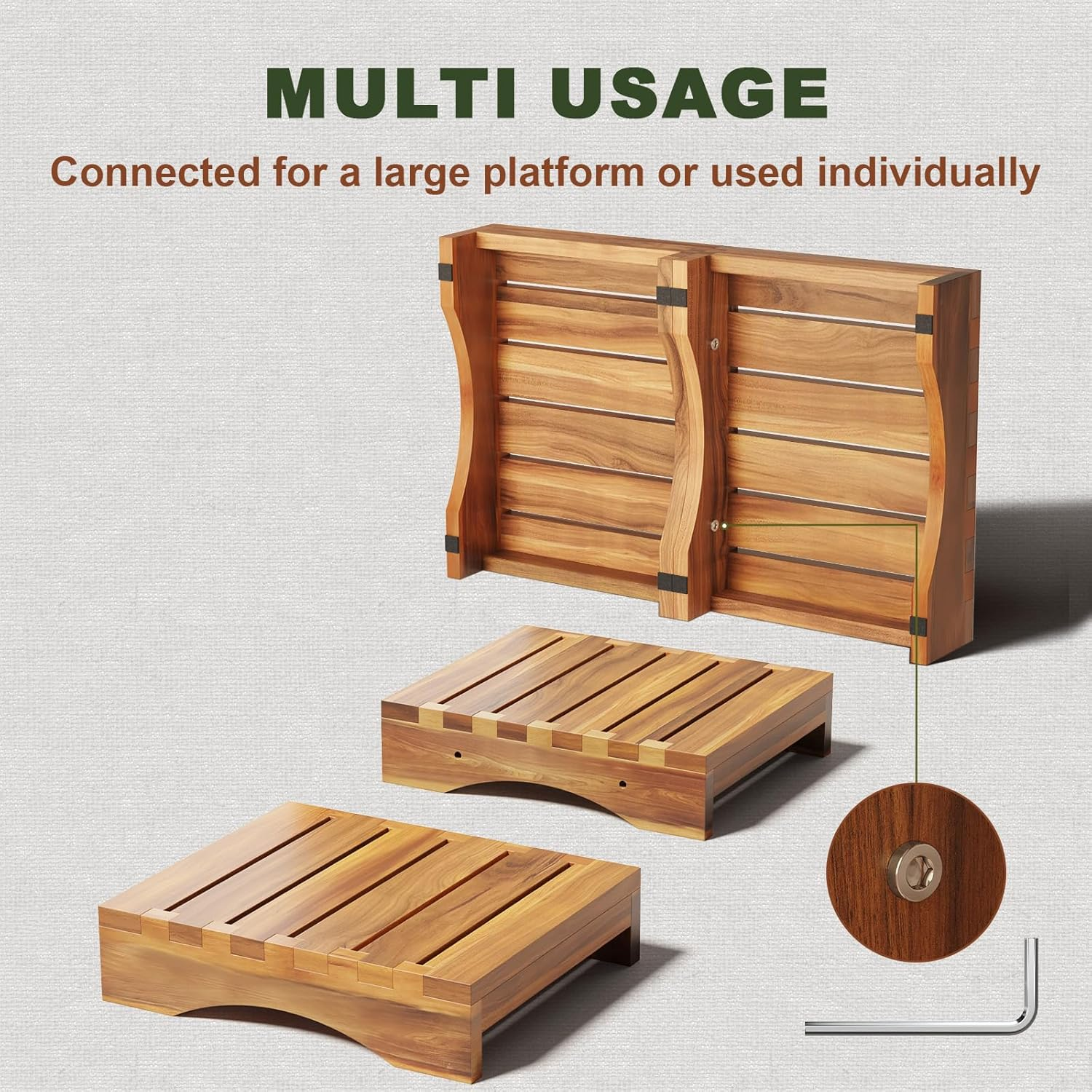 Acacia Wood Platform Step Stool, 3.5" Height Wooden Steps for Outdoor Use, Bed One Step Platform for Adults/Elderly, Non-Slip Prefab Porch Steps for Outside image number 2