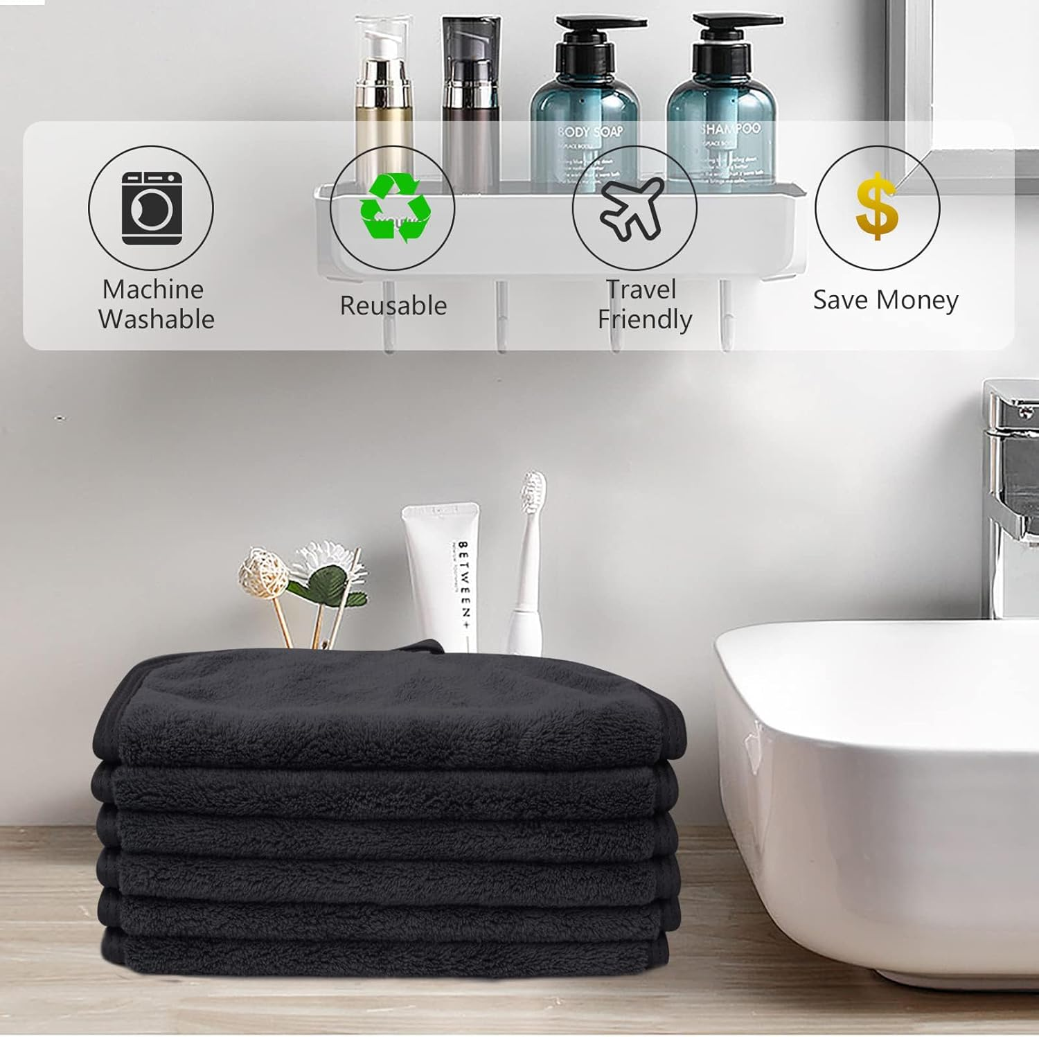 Zintan 4PCS Microfibre Makeup Remover Cloths Facial Cleansing Towels image number 4