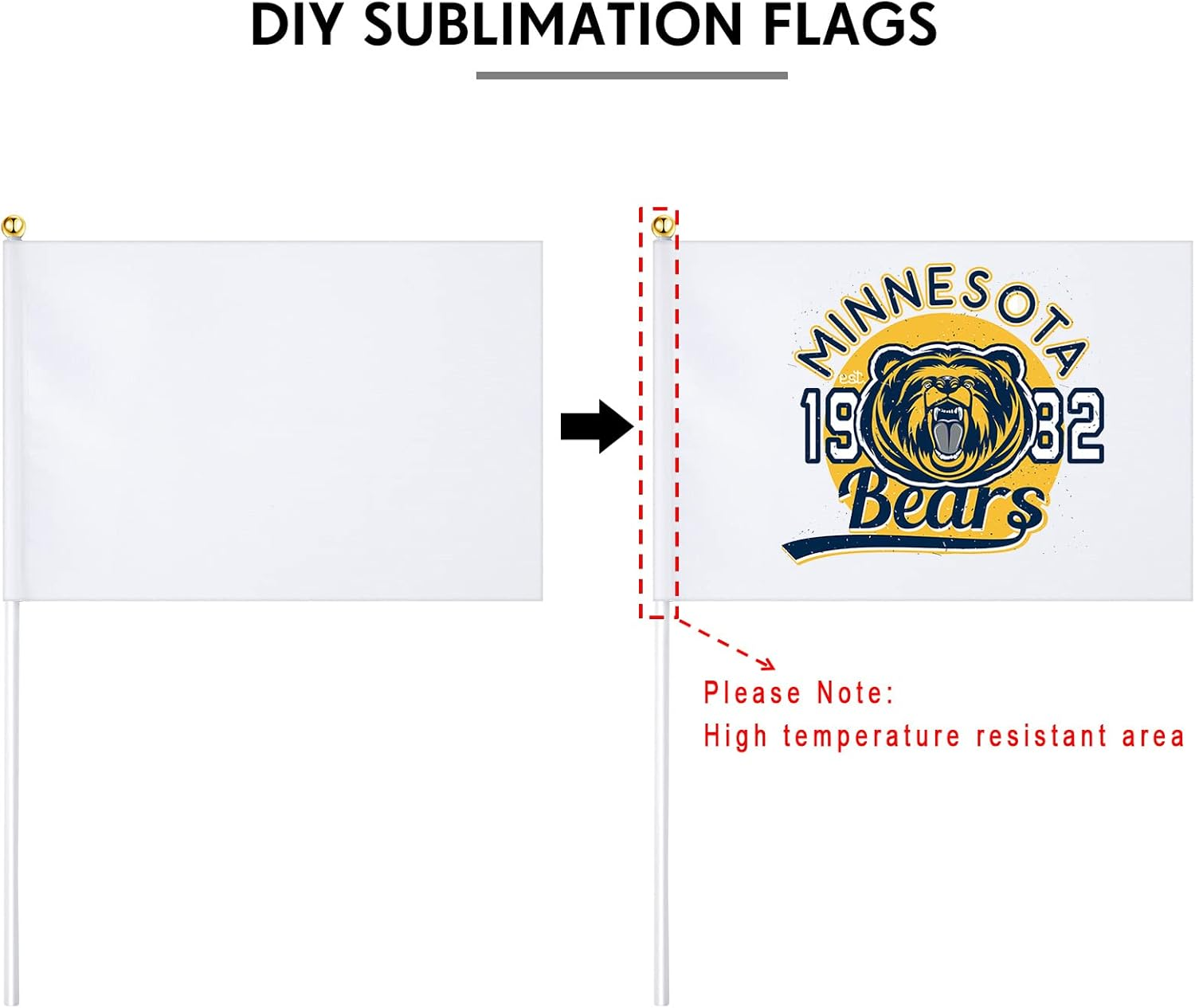 50 Pcs White Small Mini Flags Bulk Sublimation Blank Plain Hand Held DIY Miniature on Stick for Garden Car Parades Grand Opening Birthday Wedding Party Events Celebration image number 3