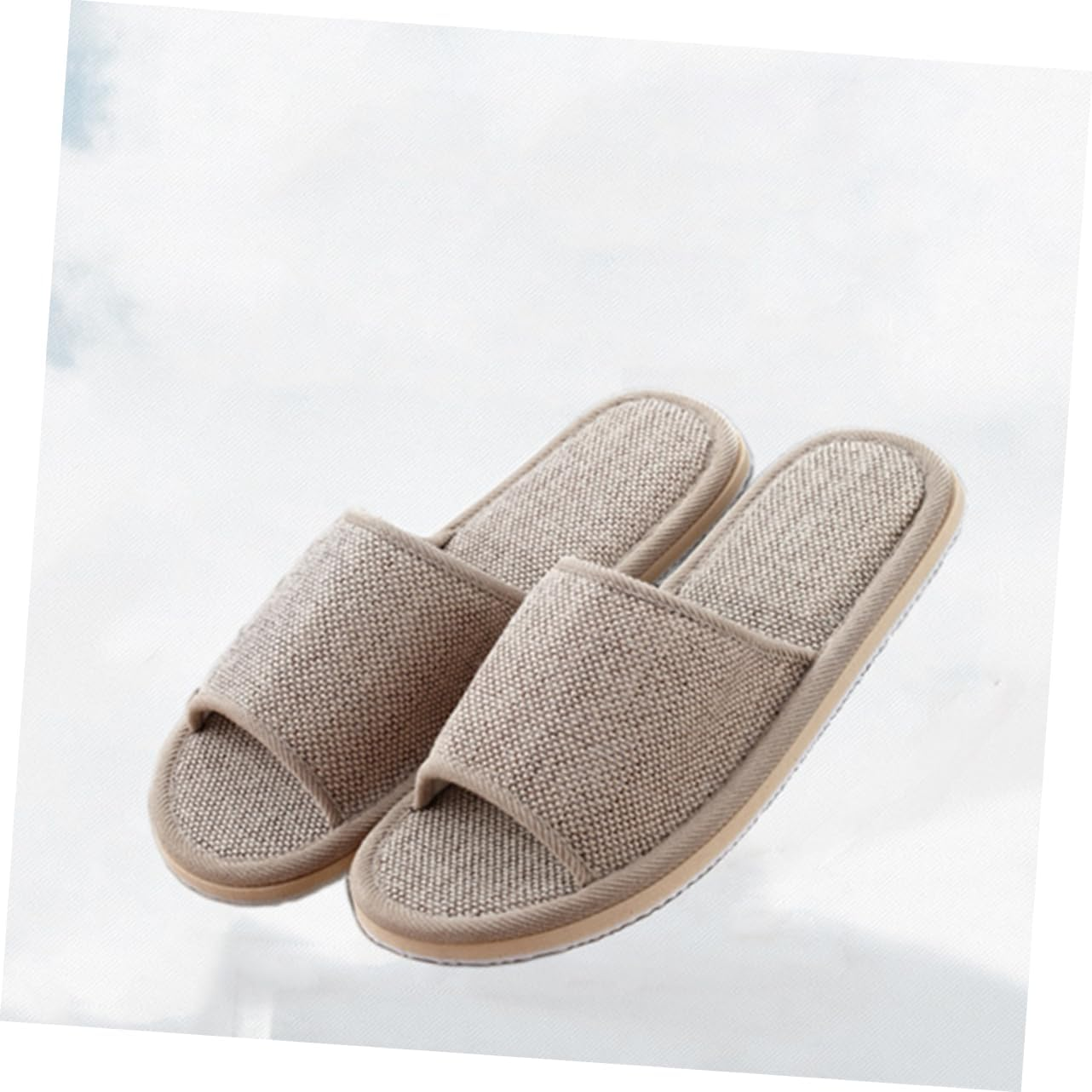IWOWHERO 2 Pairs of 26Cm Anti-Slip Eva Open-Toe Slippers for Summer Beige Linen Slippers for Home and Hotel Suitable for Men and Women image number 2