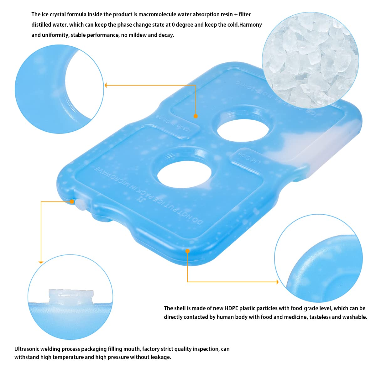 Cold Ice Pack Brick Reusable Long Lasting Cool Slim Thin Freezer Pack Cooler for Lunch Boxes Bag Canned Soda Beer Camping(200G,Set of 5) image number 3