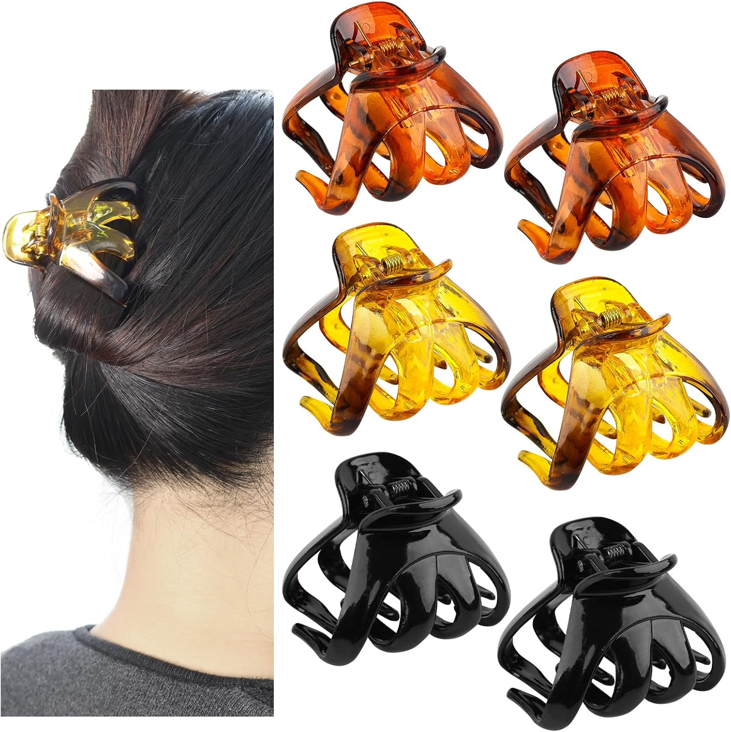 Pack of 6 Women'S Hair Clips, Hair Clips, Octopus Hair Clips, Medium Size for Thick Thin Hair, Non-Slip Vintage Hair Accessory for Women (Black & Coffee & Brown) image number 2