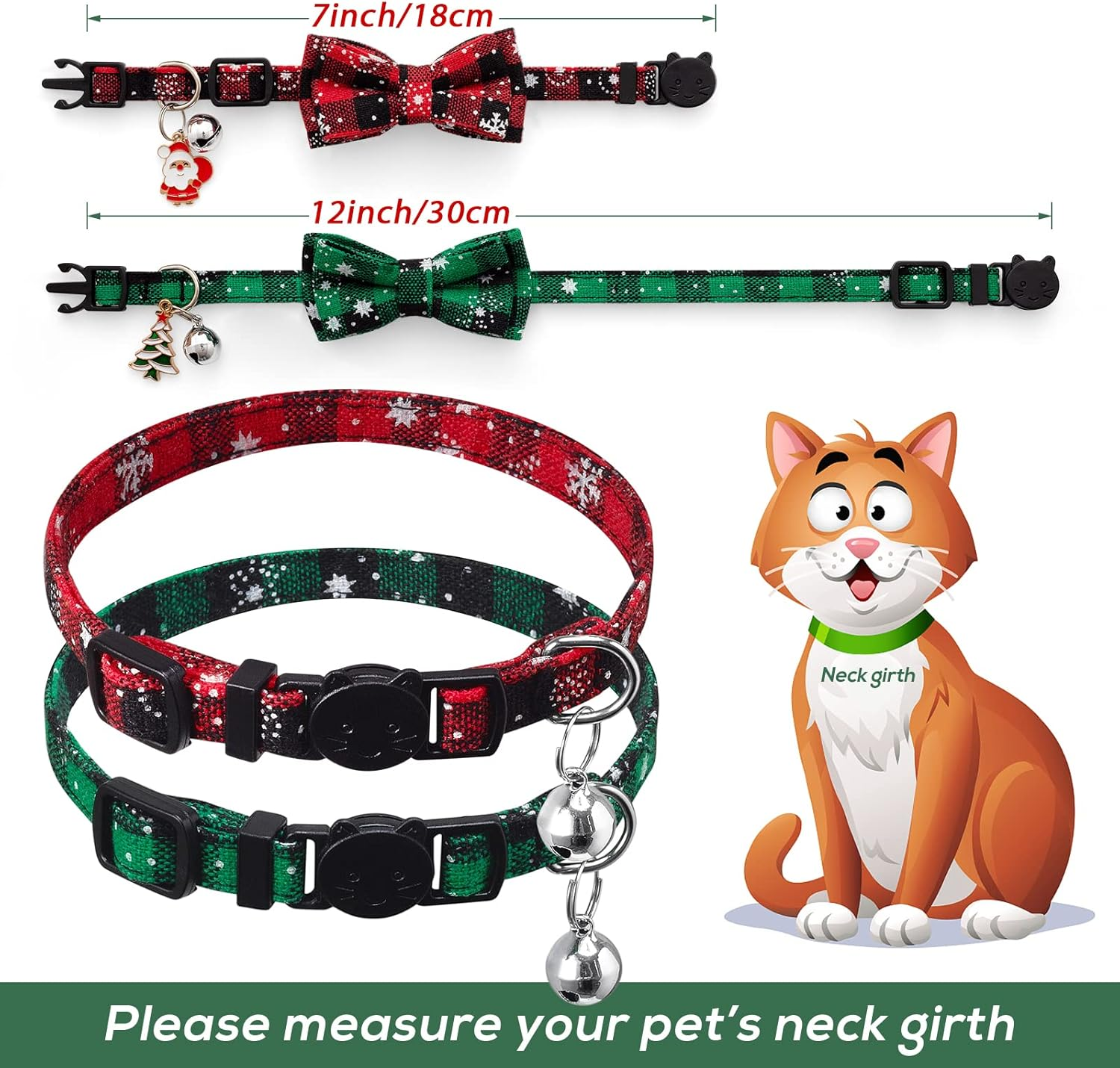 LLHK 4 Pack Christmas Cat Collars with Bow Tie and Bell,Breakaway Kitten Collar for Girl Boy Cats,Adjustable 7-12Inch, for Kitty Kitten Adult Cats,Pet Supplies,Stuff,Accessories image number 1