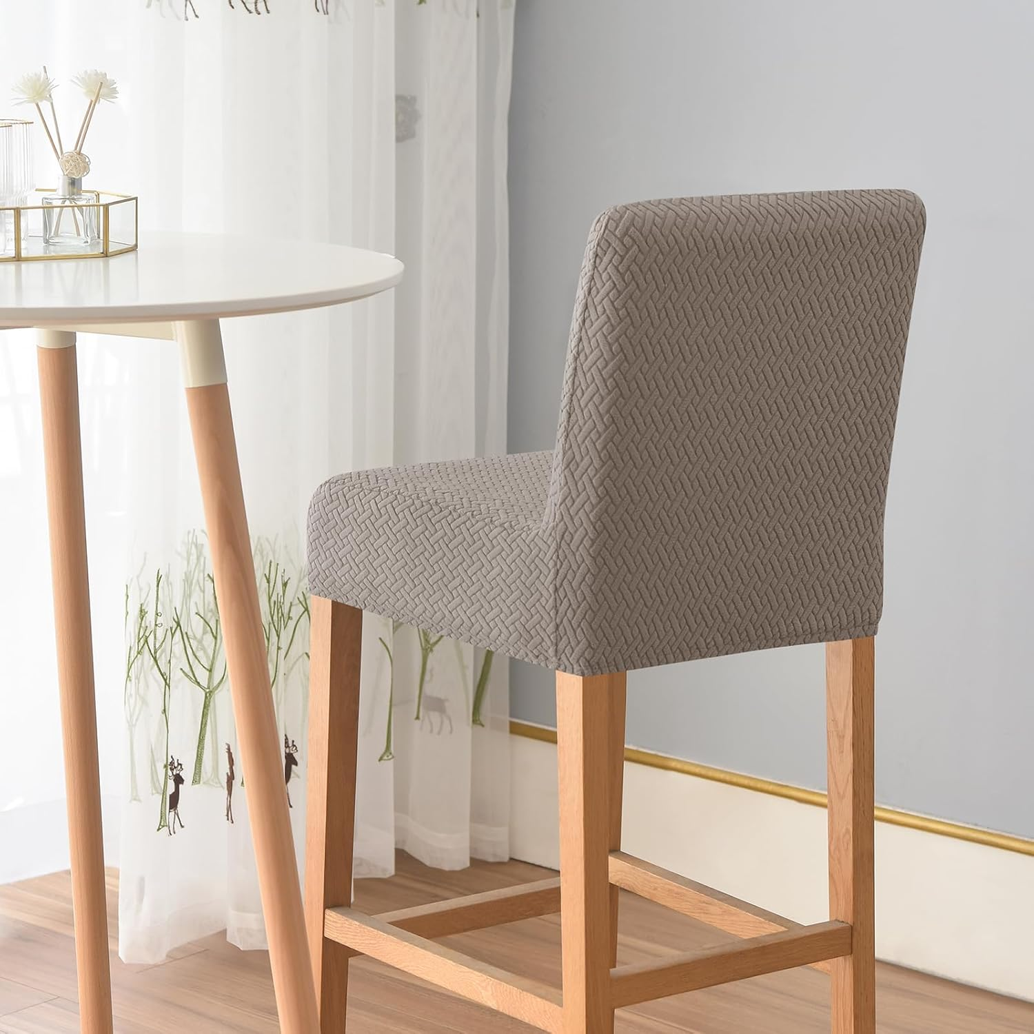 Gollense Bar Stool Covers Set of 4 Stretch Jacquard Barstool Slipcovers Washable Dining Chair Seat Covers with Back Removable Pub Counter Tall Chair Protectors for Kitchen Island Chairs (Khaki)