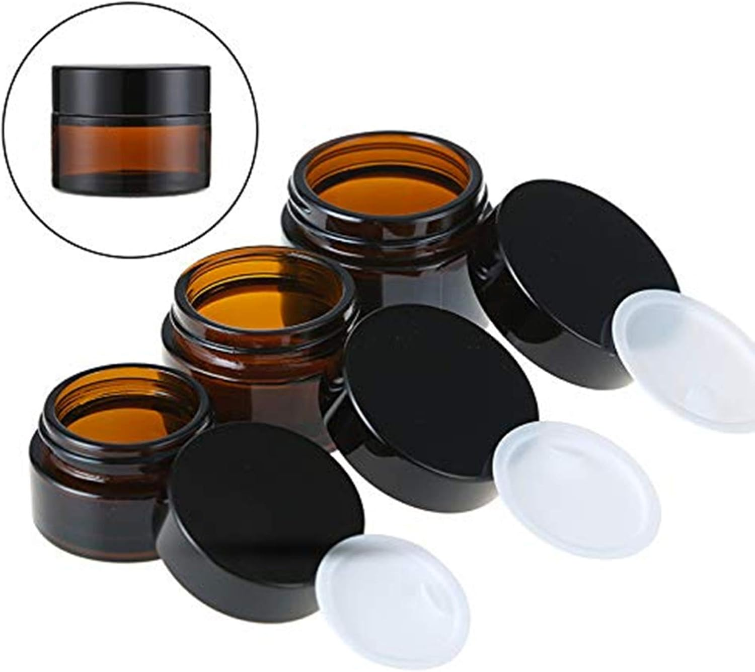Healthcom 10 Pcs 15G/15Ml Amber Glass Cosmetic Jars Empty Refillable round Vials Pot Travel Containers Bottles Lotion Face Cream Makeup Containers with Liners Lids for Salve Cream Lip Balm Lotion image number 4