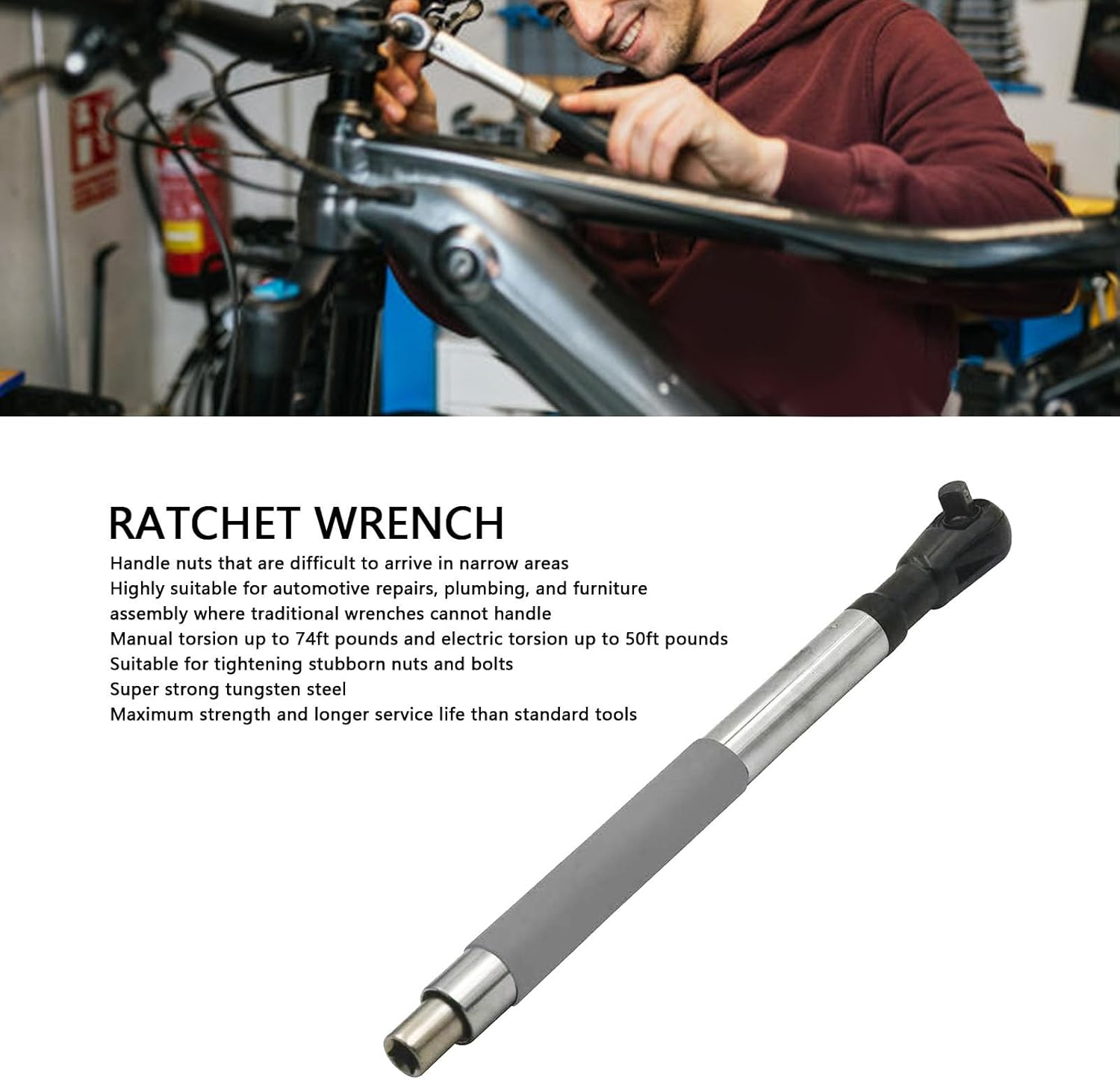 Jiawu Offset Extension Wrench Impact, 1/2" Electric Impact Ratchet Wrench for Tight Spaces Automotive Repairs, Chain Drive Wrench Extender, Compatible with 1/2" Sockets image number 3