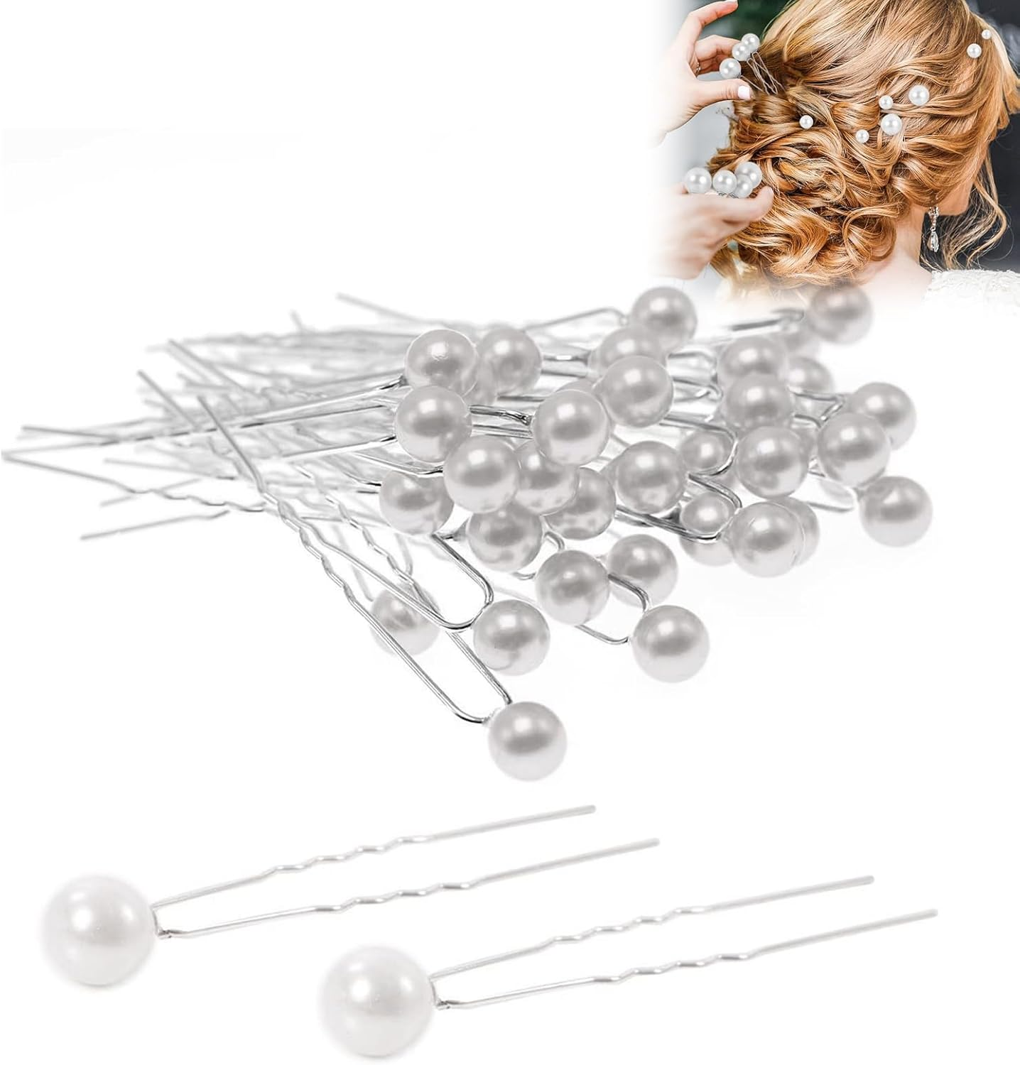 Zynewa 50Pcs Pearl Bridal Hair Pins U Shape Hair Pins for Party Prom Wedding image number 6