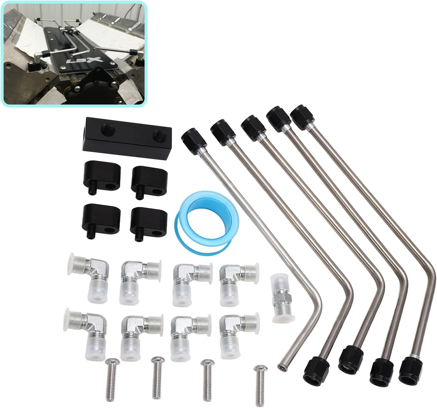 Gugxiom LS Coolant Crossover Steam Vent Kit, Handmade LS Steam Vent Kit, Steam Port Kit, Black Anodized LS Steam Port Kit for LS1 LS2 LS3 LS6 LS7 LSX Engines, Etc. (Gugxiomc84Ayidkg2) image number 1