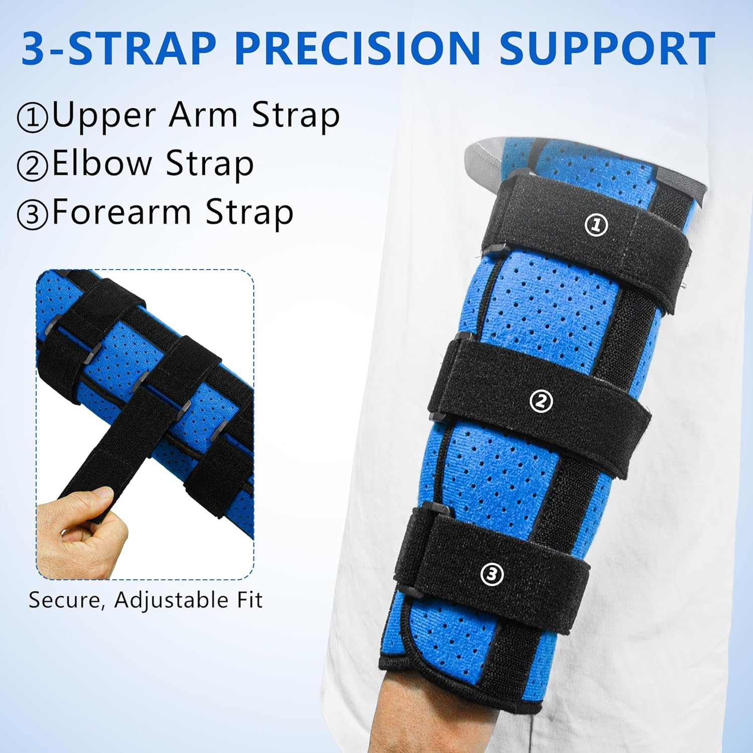 Elbow Brace with 3 Removable Splints for Cubital Tunnel Syndrome, Ulnar Nerve Pain, Stroke Recovery & Arm Injury, Adjustable Night Immobilizer for Men & Women, Left & Right Arm Support