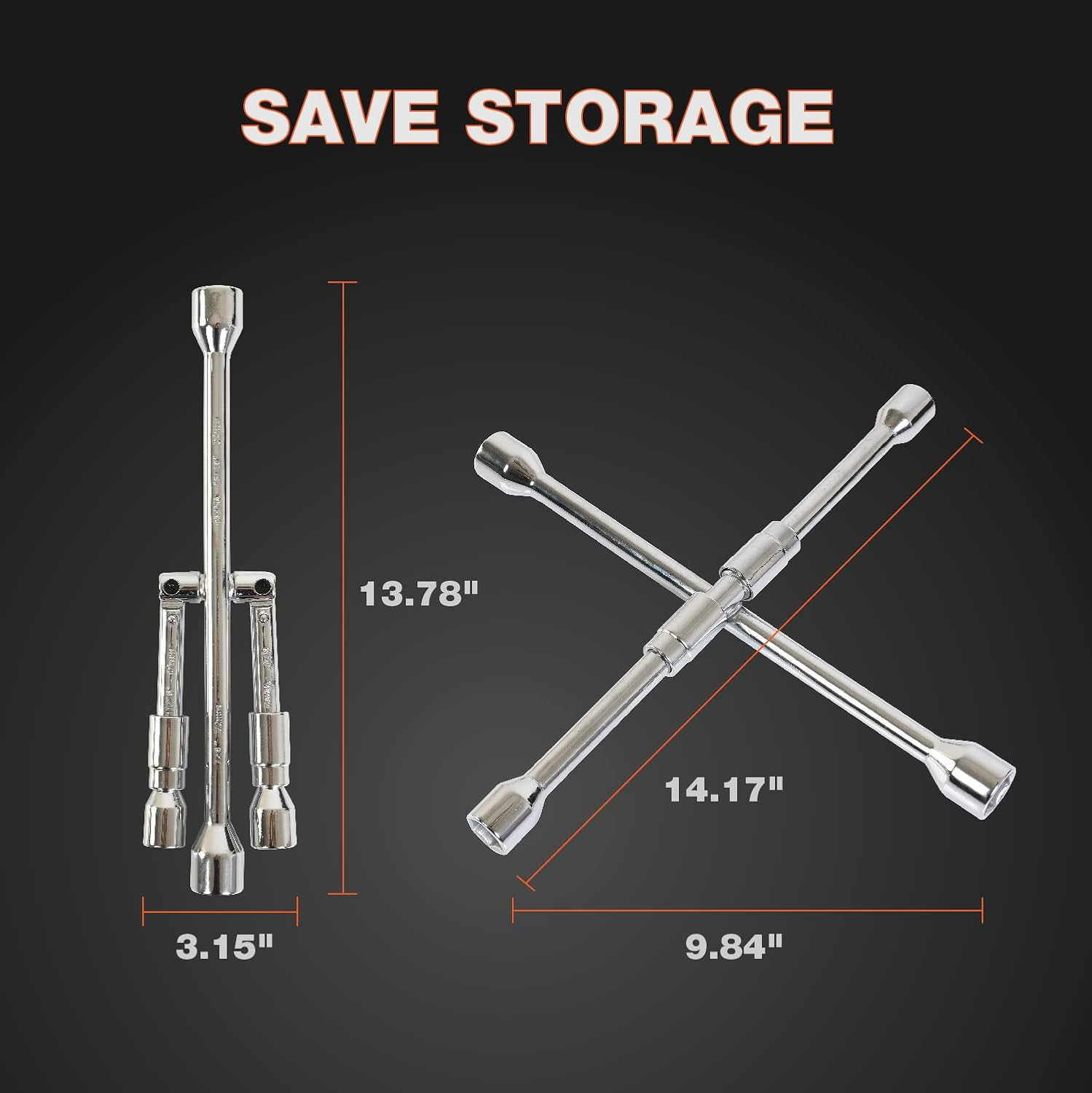 Jack Boss Folding Lug Wrench 4 Way,14-Inch SAE + Metric Tire Cross Wrench Universal and Foldable Wheel Wrench for Car,Trucks&hellip; image number 4