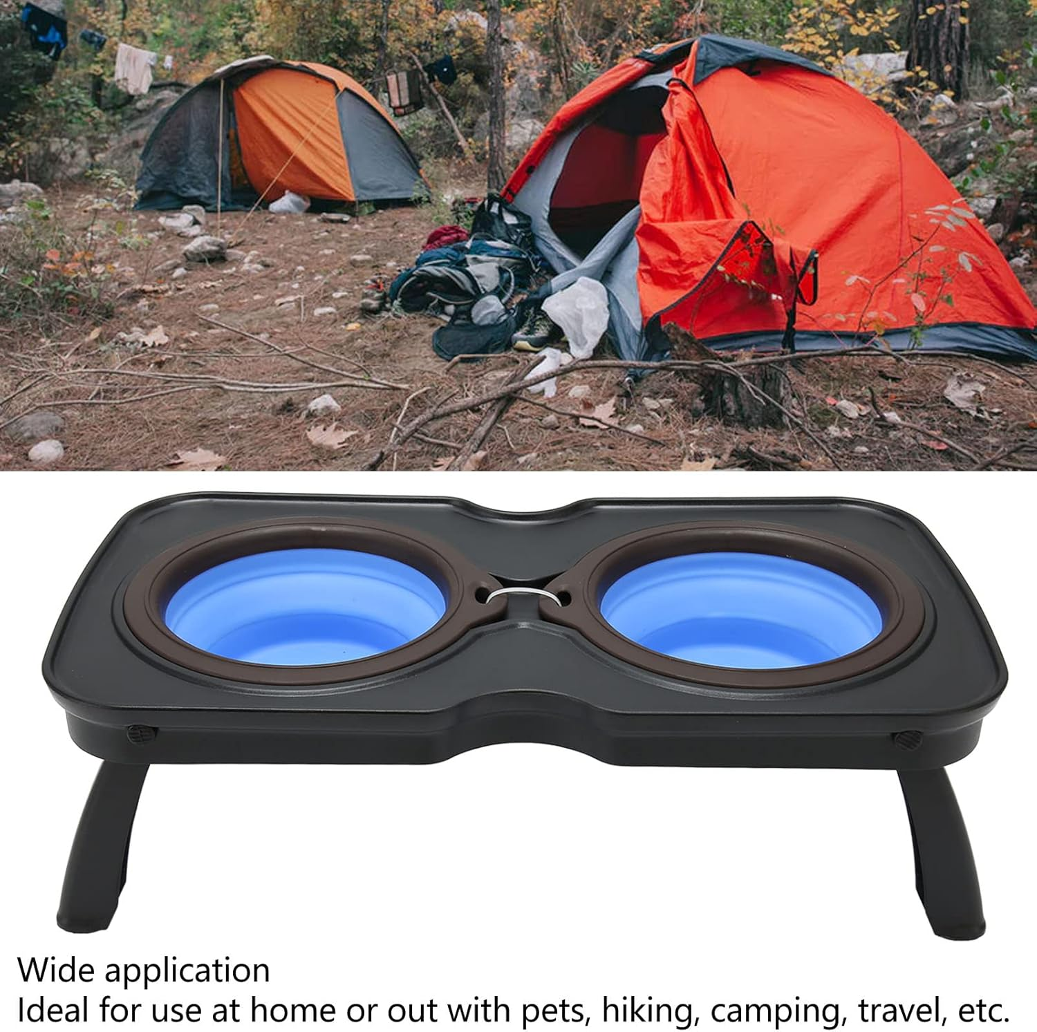 Foldable Elevated Dog Bowls, Double Food and Water Bowls with Stand, Collapsible Dog Travel Bowl Folds for Easy Storage Collapsible Feeding Table for Outdoor Camping Travel(Large, Blue) image number 2