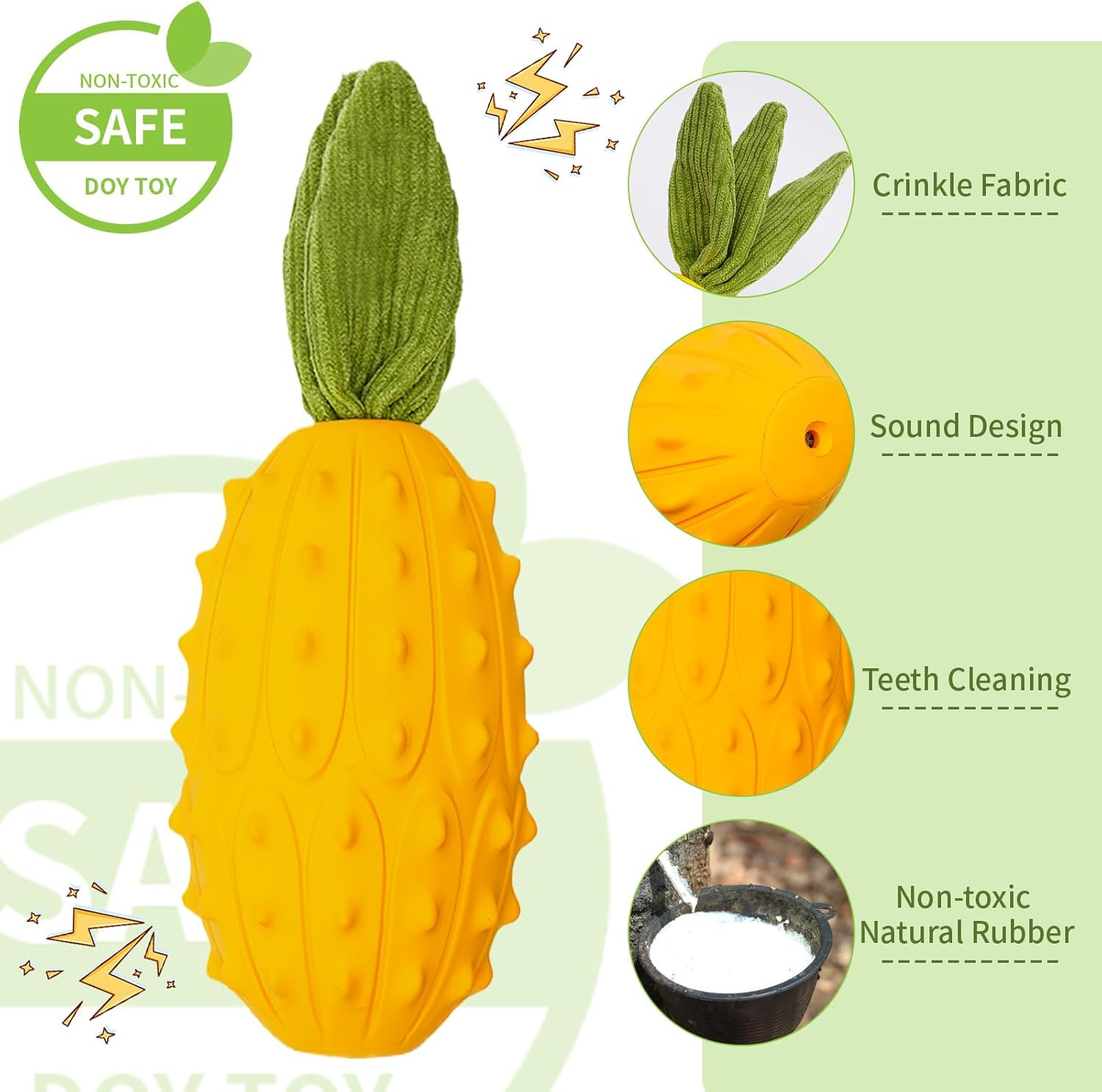 LIFLIX Squeaky Dog Toys, Durable Dog Chew Toys, Strong Tough Dog Toy with Natural Rubber, Teething Chew Toys for Small Medium Large Dogs, Kiwano Horned Cucumber Shape image number 3