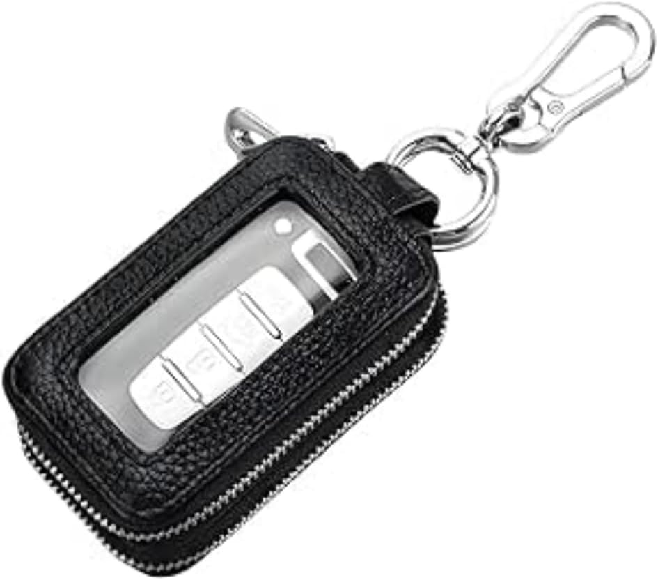 Fabselection Car Key Case Holder Leather Pouch Zipper Purse Car Key Holder（Black） image number 4