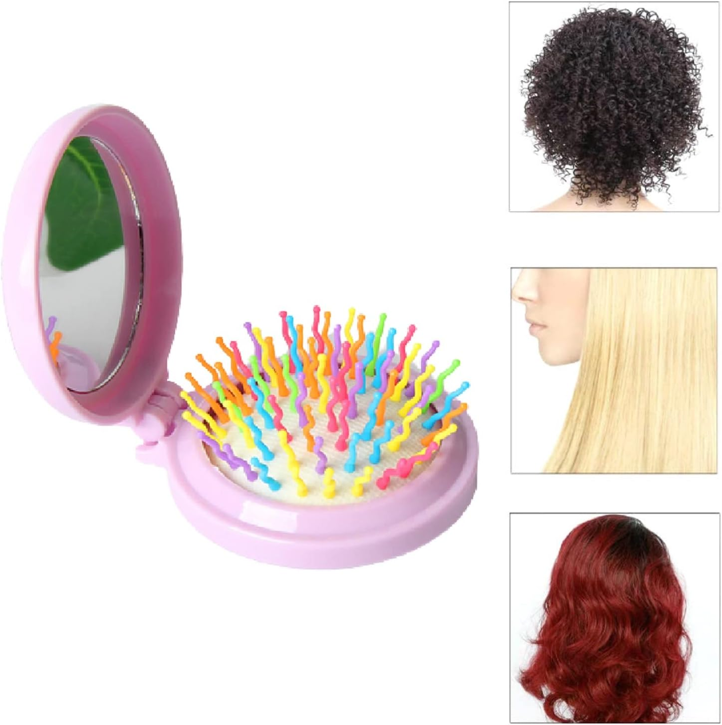 Foldable Hair Brushes with Travel Mirror, Foldable Bag Hair Brush, round Mini Hair Comb, Pocket Hair Brush, Folding Travel Mirror Hair Brushes, with Small Foldable Hair Brush, for Work, Travel, Women and Girls