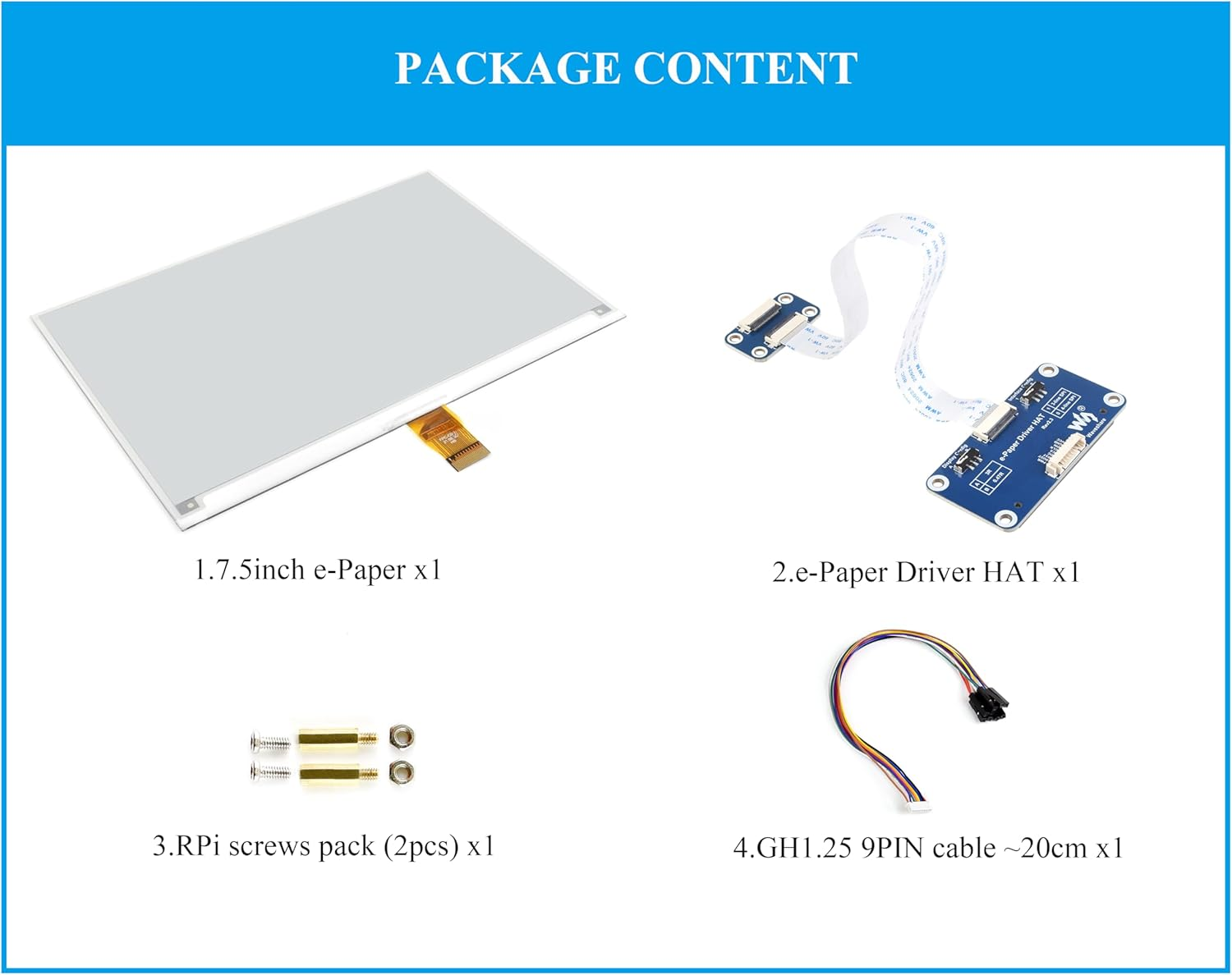 7.5Inch E-Ink Display HAT Compatible with Rpi 5/4B/3B+/Zero/Zero W/Zero 2W/Pico/Pico W/Pico 2/Pico 2W/Jetson Nano, 7.5" E-Paper HAT 800&times;480 Resolution SPI Interface, Black White Two-Color image number 1