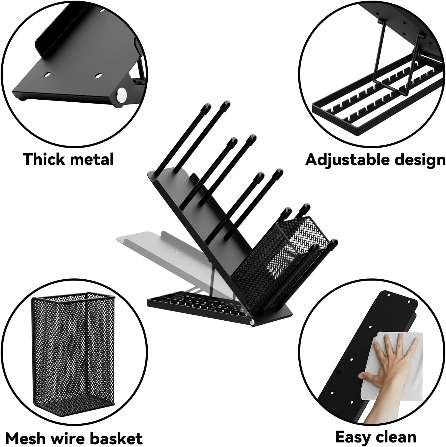 Ovicar Cup and Lid Holder - Adjustable Coffee Cup Holder Organizer 4 Compartment Disposable Cup Dispenser with Mesh Basket for Coffee Pod Straw Storage Metal (Black) - Black image number 6