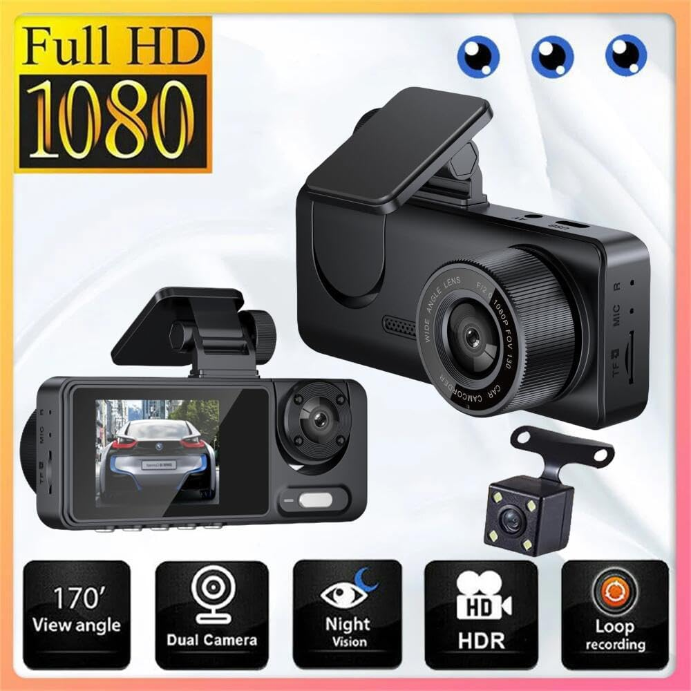 1080P Dash Camera with Wifi for Cars, 3 Channel Dash Cam Front and Rear inside with 32GB TF Card, 2.0" IPS Screen, Loop Recording, G-Sensor, WDR, 24H Parking Mode, Motion Detection image number 3