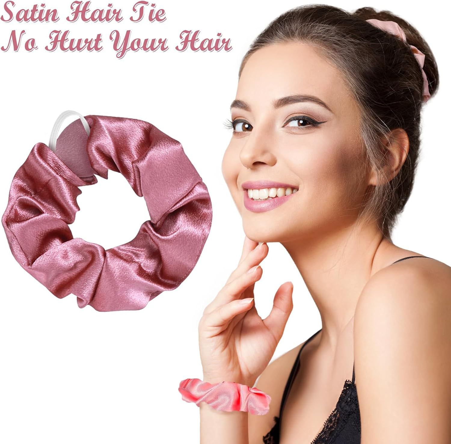 Hshenjhu Pack of 3 Satin Scrunchies, Soft Elastic Scrunchies, Hair Bobbles without Marks, Breakage Prevention Hair Band, Silk Ponytail Holder, for Women, Girls, Hair Accessories, 3 Colours
