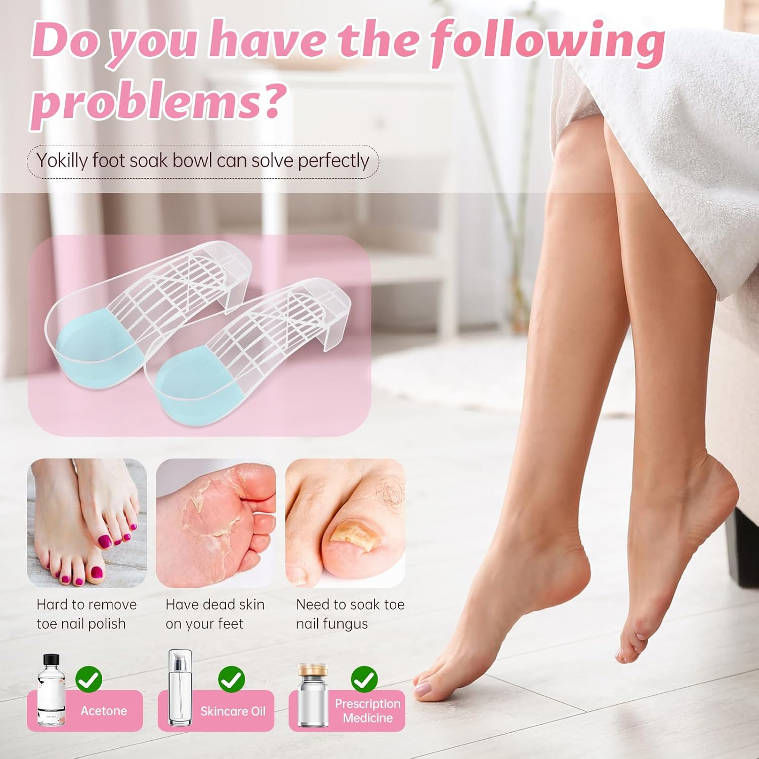 Yokilly Toe Nail Soaking Bowl, 2 PCS Toenails Soak off Bowl, Shoe Design Foot Bath Soak Tub Bowl, Acetone Proof Pedicure Foot Spa Nail Soaker Bowl for Soak off Dip Powder Gel Polish Remover (Clear) image number 3