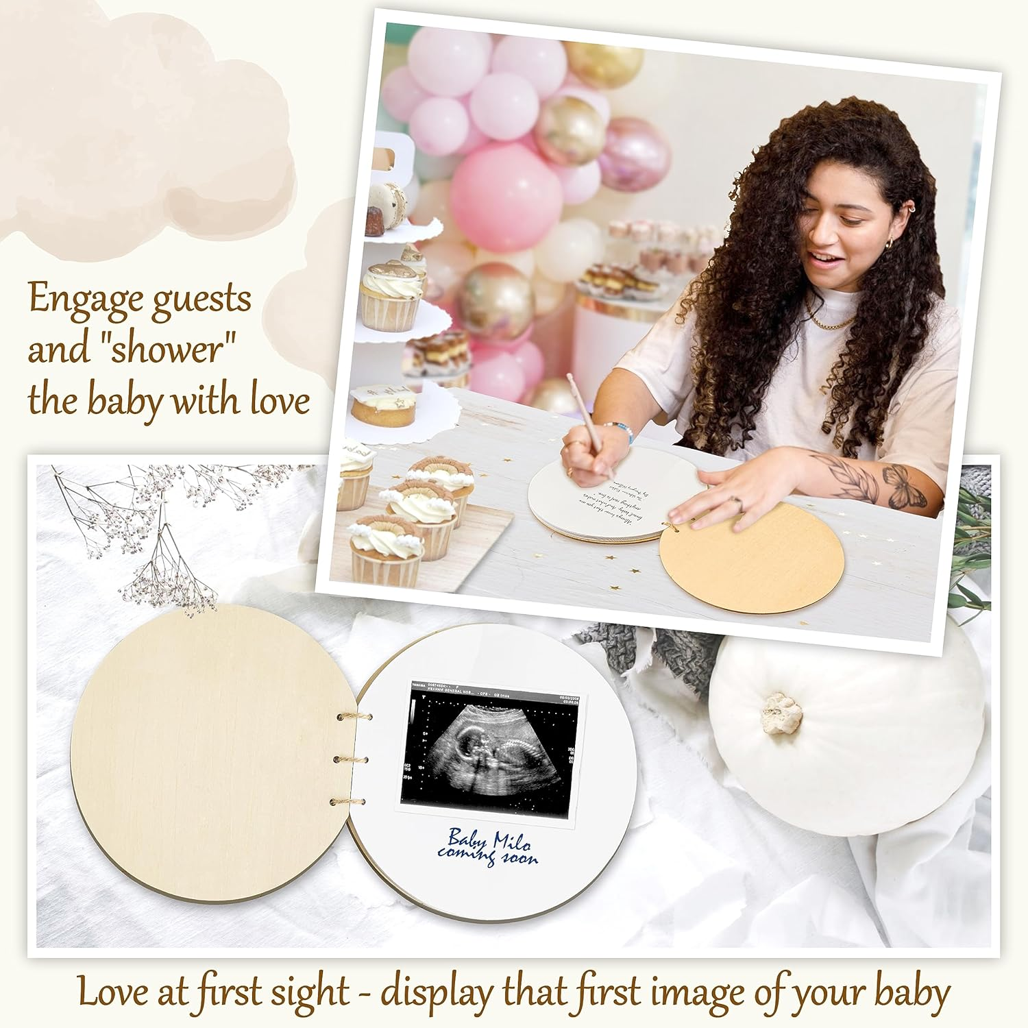 Stofinity Wooden Baby Shower Guest Book Alternatives for Girl - Welcome Baby Shower Sign in Guest Book for Boy, Blank Baby Shower Book Guest, Baby Shower Games Guestbook Keepsake Memory Book image number 5