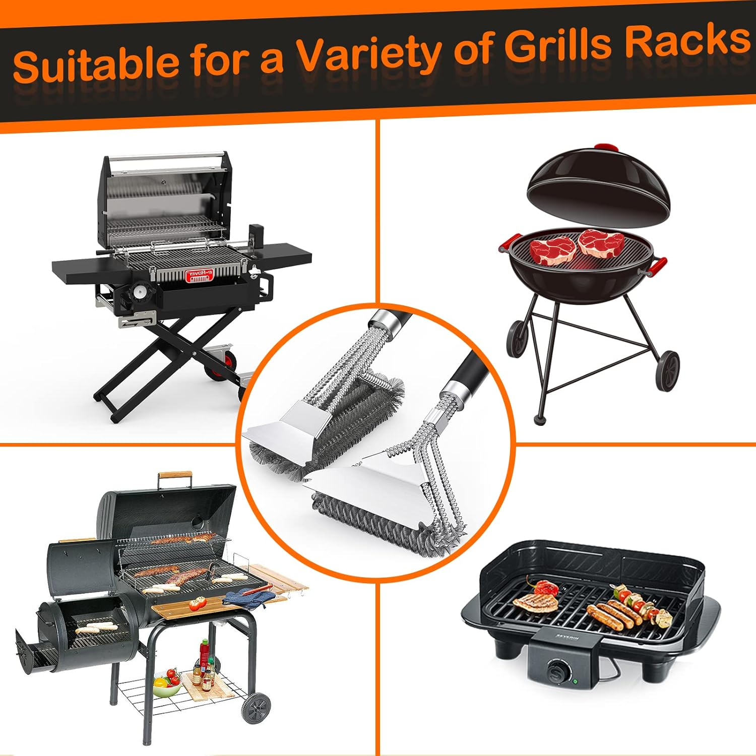 2 Packs BBQ Grill Brush, BBQ Brush Cleaner for Grill, BBQ Accessories Cleaning Brush, BBQ Brush Bristle Free Suitable for Gas, Charcoal, Infrared & Barbecue Grill image number 2