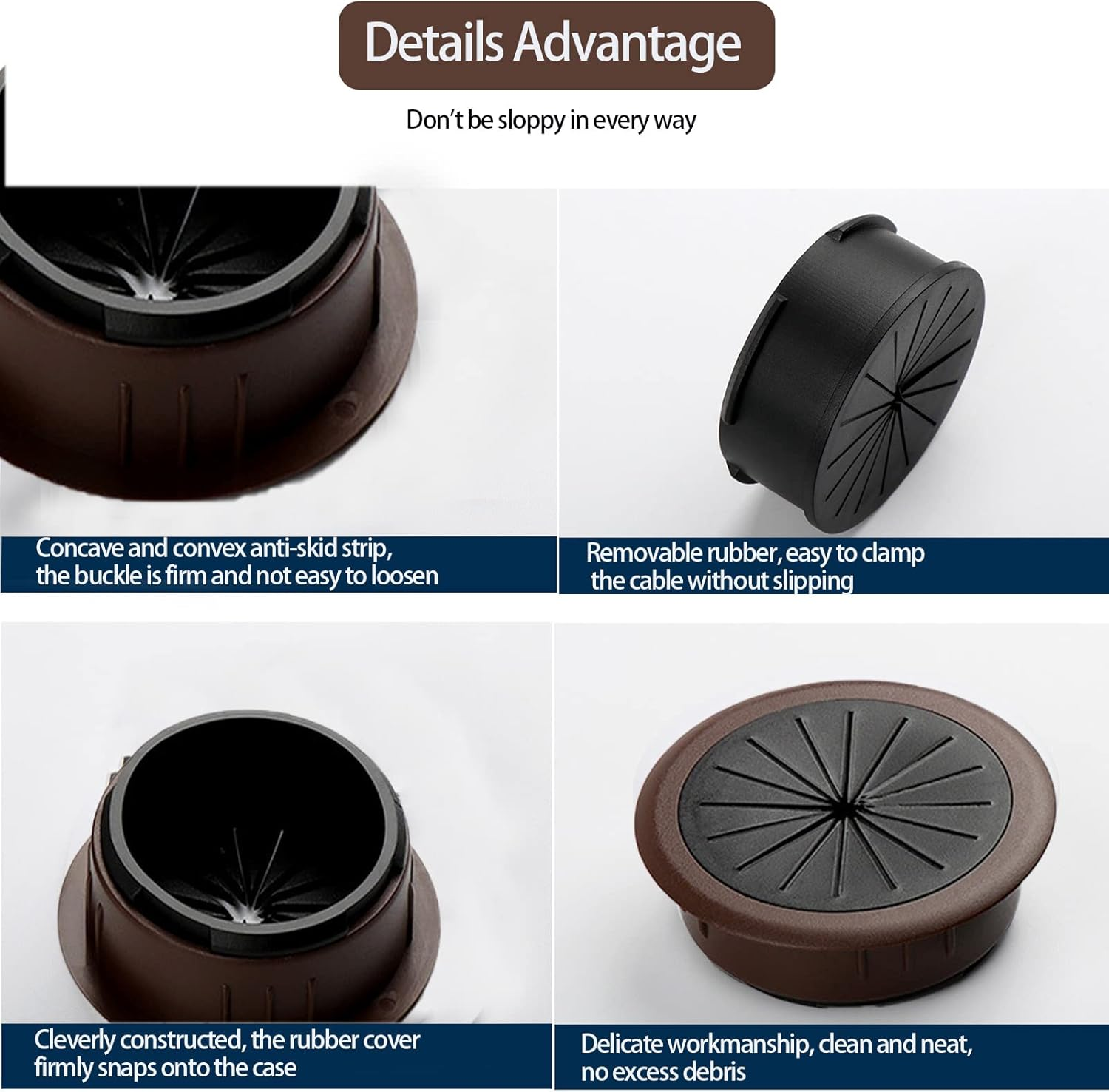 Zakora 4PCS Flexible Desk Grommet, 2 Inch Aperture, Data Cable Storage and Sorting Tools, Wire Cord Cable Grommets Hole Cover, Detachable, Adjustable Aperture (Brown) - Brown image number 5