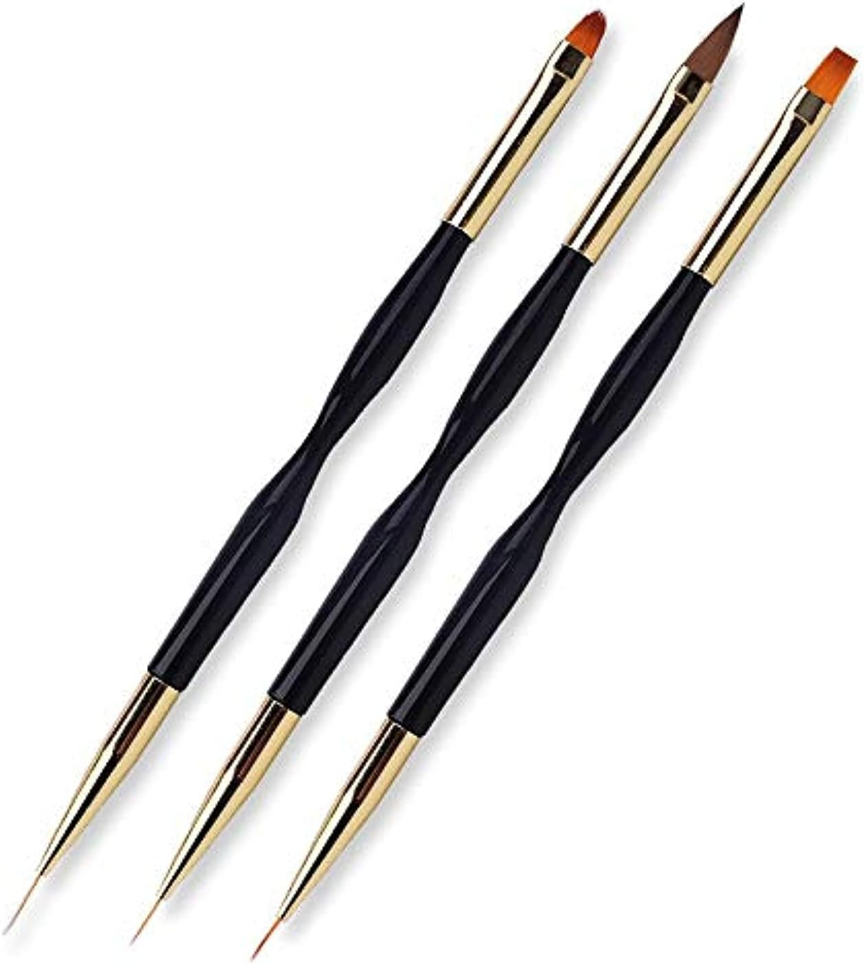 FULINJOY 3 Pcs Nail Drawing Pen, Dual End Nail Art Pen Brush Acrylic round Flat Painting Drawing Liner Nail Tools