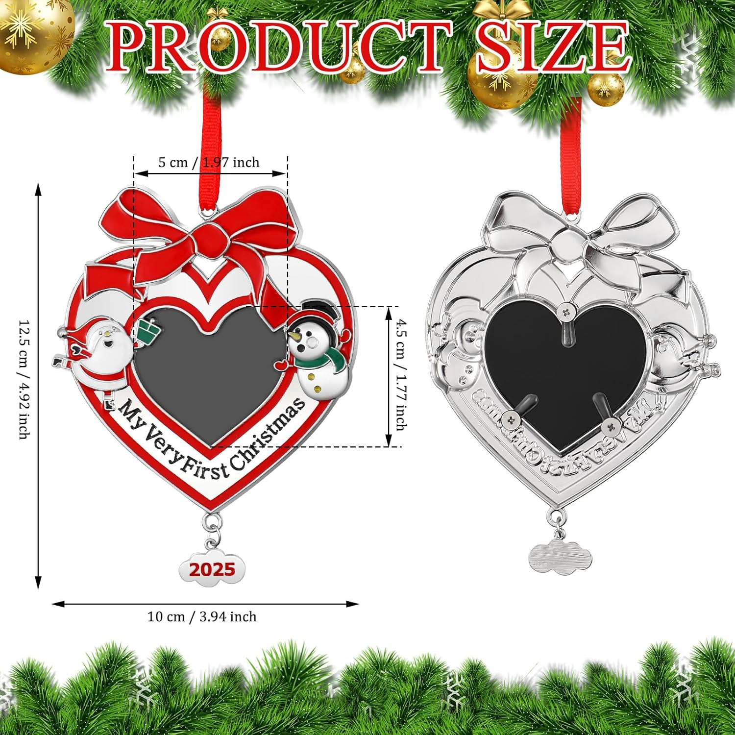 Yookeer Baby'S First Christmas Photo Ornament 2025 My Very First Christmas Photo Frame Xmas Baby'S 1St Keepsake Picture for Newborn Baby Xmas Tree Decor(1 Piece,Heart) image number 2