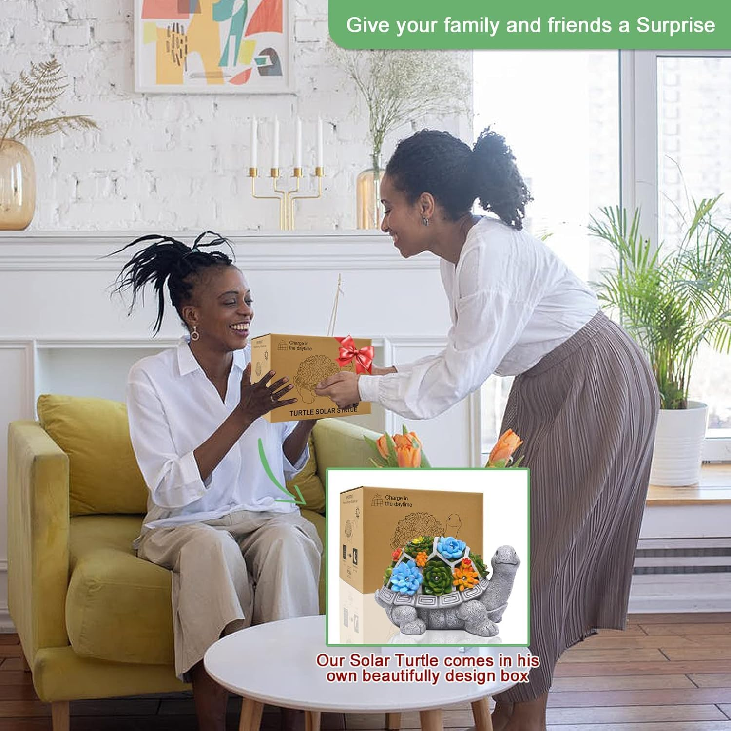 Garden Decor Outdoor Statue Succulent - Solar Turtle Figurine Lawn Decoration Tortoise for Patio, Balcony, Yard, Lawn Ornament image number 4