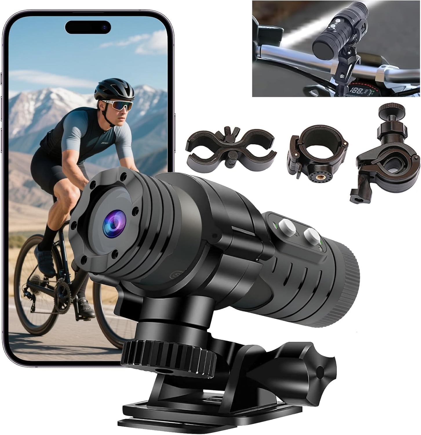 Motorcycle Dash Cam Wifi,Motorcycle Action Camera Waterproof Ip66 with Anti-Shake,120&deg;Wide-Angle Lens,1600 Mah Battery,Charge and Record Simultaneously,Bracket,Helmet Mount for Climbing,Skiing,Hiking image number 3