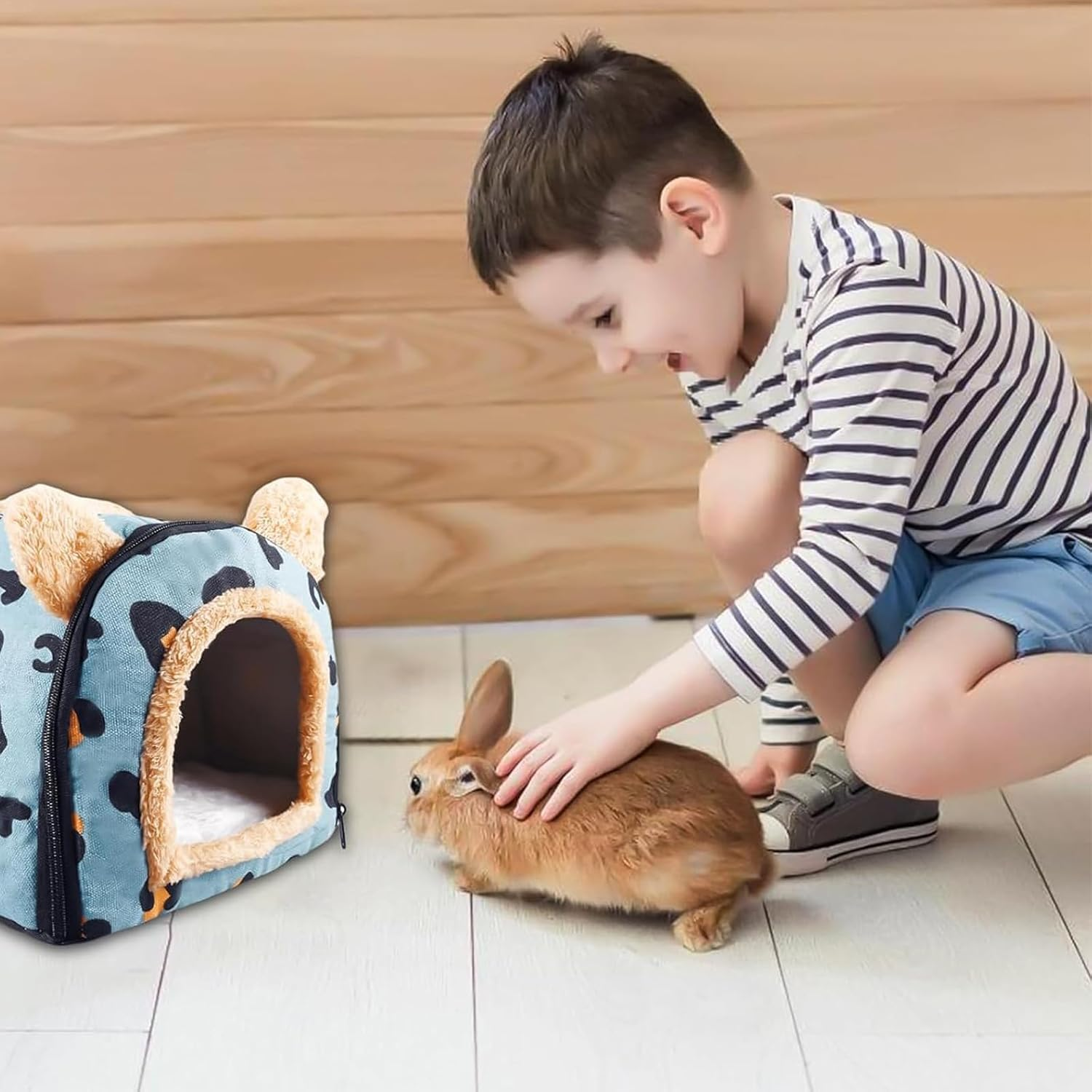 Guinea Pig Bed Cuddly Cave, Cuddly Bag, Guinea Pig Cave, Washable Rabbit Cuddly Cave, Cuddly Winter Cosy Small Animal Beds for Dwarf Rabbits, Chinchillas, Bearded Dragons, Blue image number 1