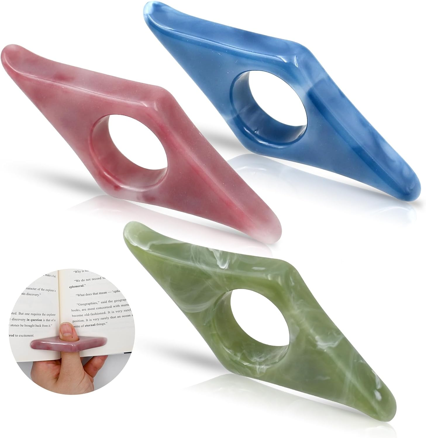 3 PCS Thumb Book Page Holder, Book Thumb Page Holders for Reading Hands Free, Book Finger Opener Holder, Reading Accessories for Book Readers Lovers Gifts