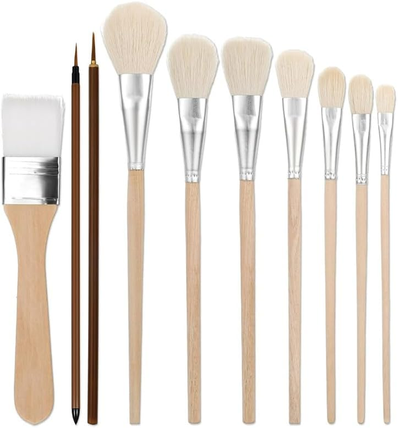 10Pcs Paint Pen Wool Brush Pottery Art Gilding Brush Acrylic Gold Leaf Brush Goat Hair Blending Brush,Art Paint Brush Nylon Painting Brushes with Wooden Handle,Art Paint Brushes Nylon Painting Brush image number 4